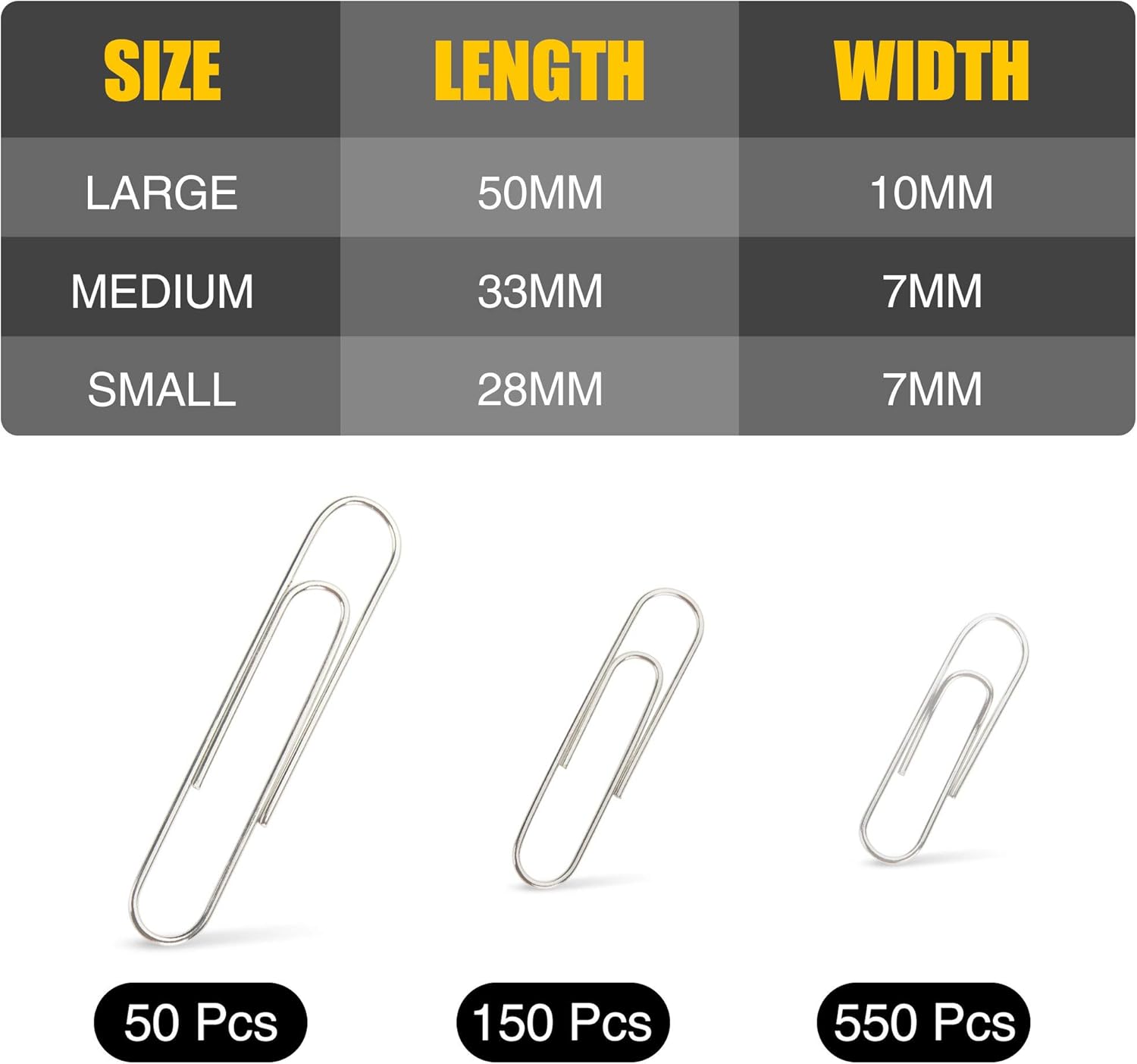 750 Paper Clips Assorted Sizes Small, Medium and Large Paper Clips for Paperwork Ideal for Home, School and Office Use (Assorted, Silver) - Image 3