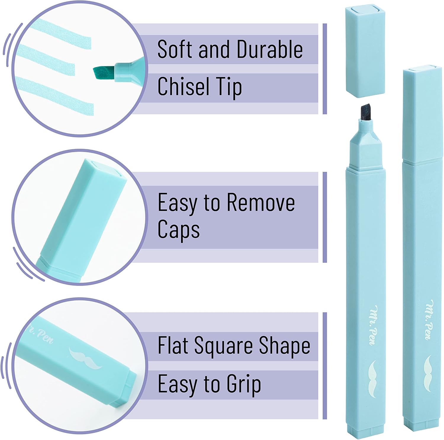 Mr. Pen- Aesthetic Cute Pastel Highlighters Set, 8 pcs, Chisel Tip, Candy Colors, No Bleed Bible Assorted Colors - Image 4