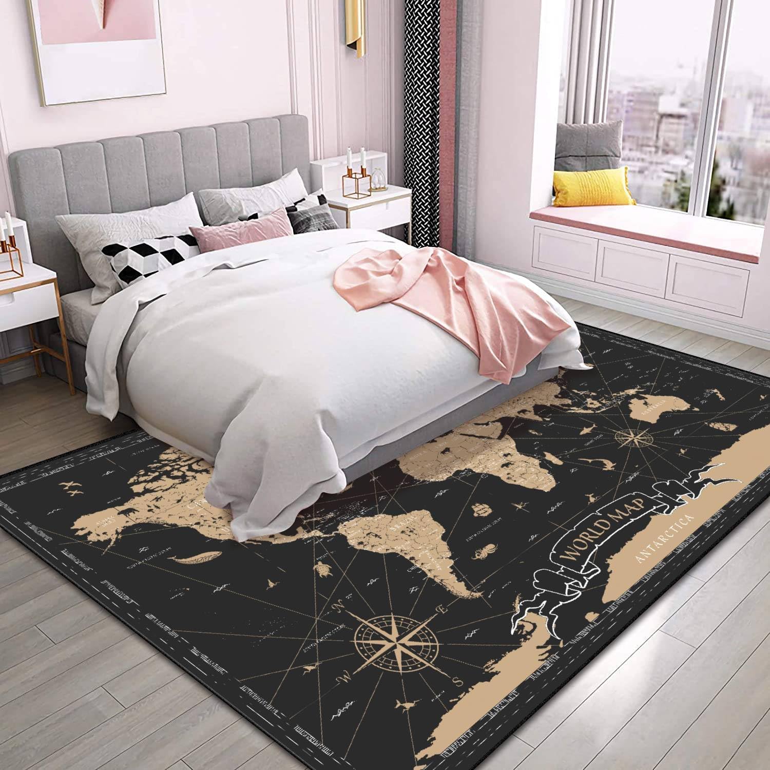 World Map Vintage Black Golden Detailed Area Rug Outdoor Patio Rug Play Mat Modern Floor Carpet Non-Slip Home Decor Living Room Kids Bedroom Nursery, 6x9 ft - Image 5
