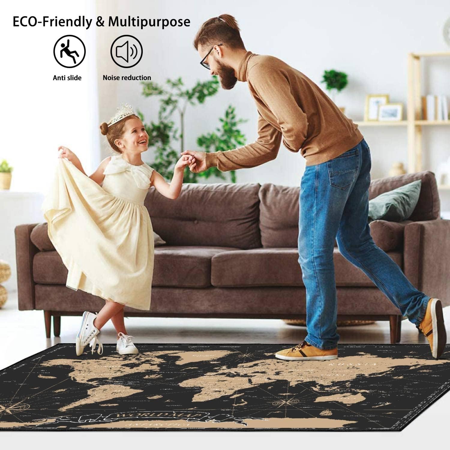 World Map Vintage Black Golden Detailed Area Rug Outdoor Patio Rug Play Mat Modern Floor Carpet Non-Slip Home Decor Living Room Kids Bedroom Nursery, 6x9 ft - Image 7