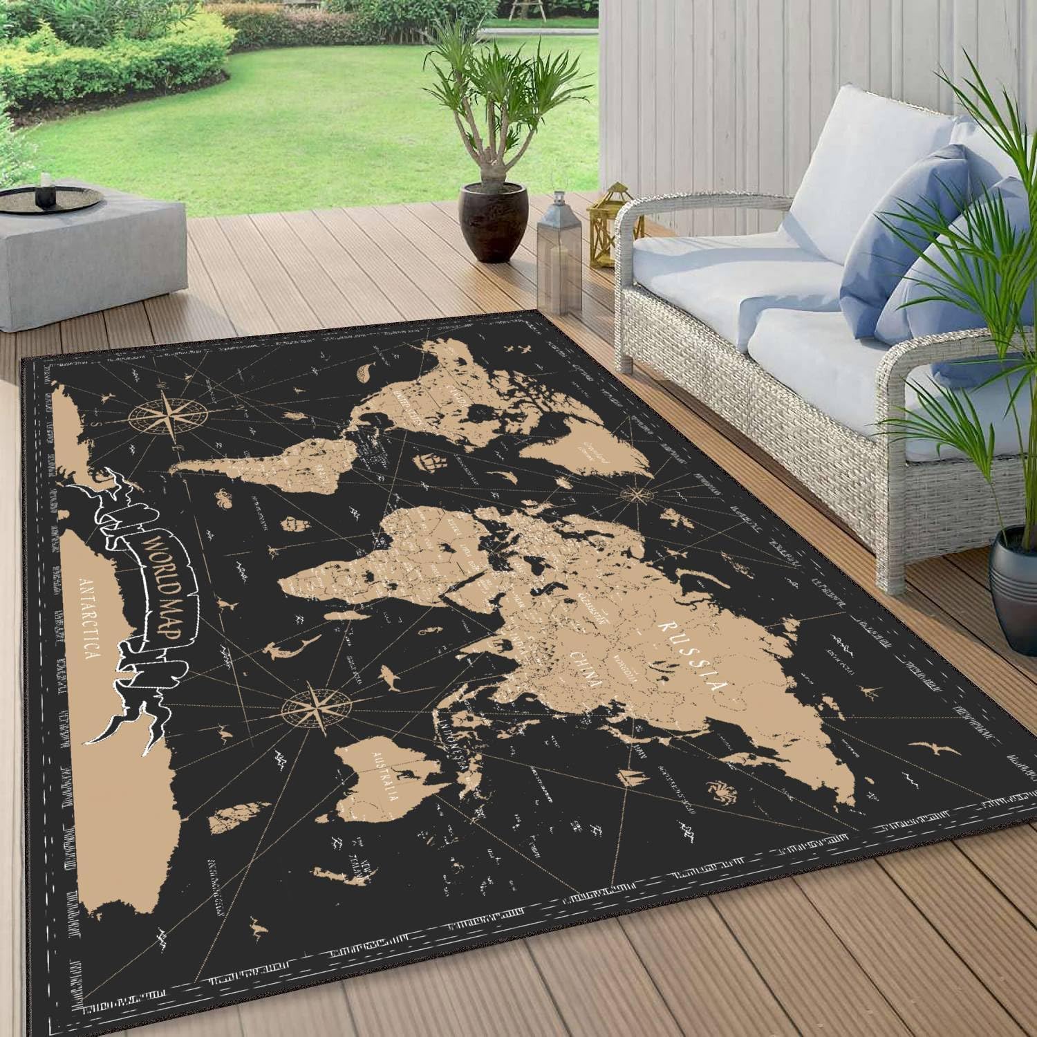 World Map Vintage Black Golden Detailed Area Rug Outdoor Patio Rug Play Mat Modern Floor Carpet Non-Slip Home Decor Living Room Kids Bedroom Nursery, 6x9 ft - Image 8
