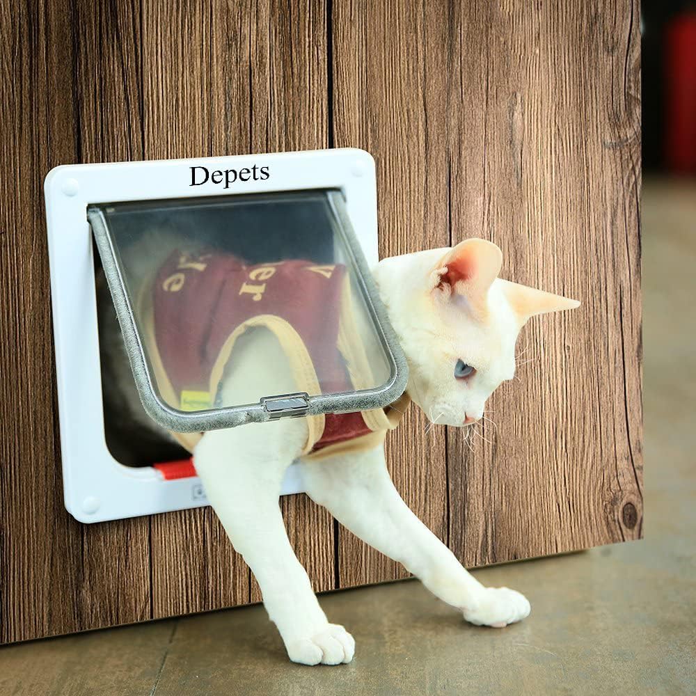 Depets Large Cat Door (Outer Size 9.9" x 9.2"), 4 Way Locking Cat Flap Door for Interior Exterior Doors, Weatherproof Pet Door for Circumference < 23" - Image 3