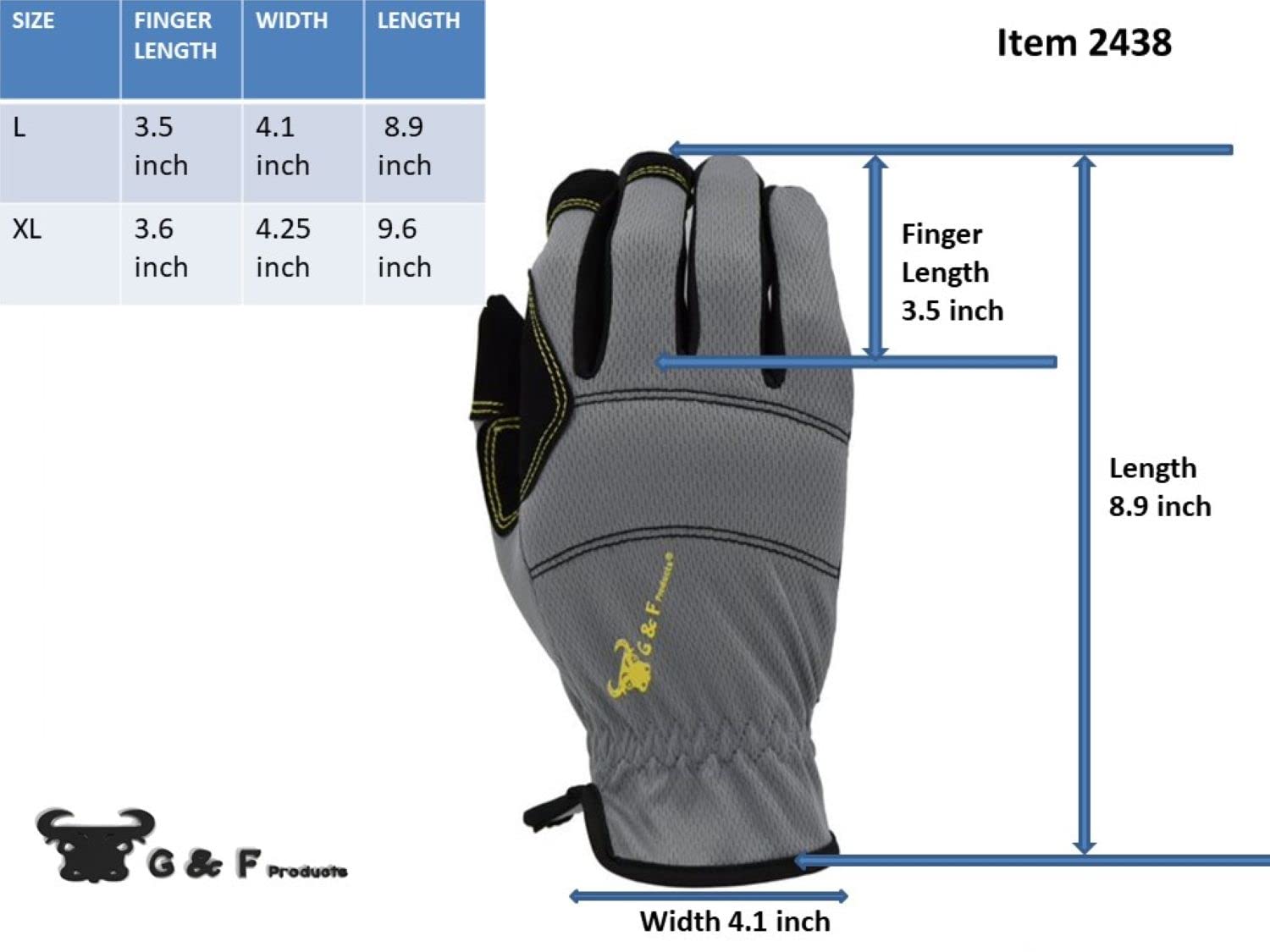 G & F Products unisex adult All Purpose Utility Work Gloves High Performance Mechanics Gloves assorted colors 3 Pair Value Pack, Black, Grey, Blue, Large Pack of US - Image 6