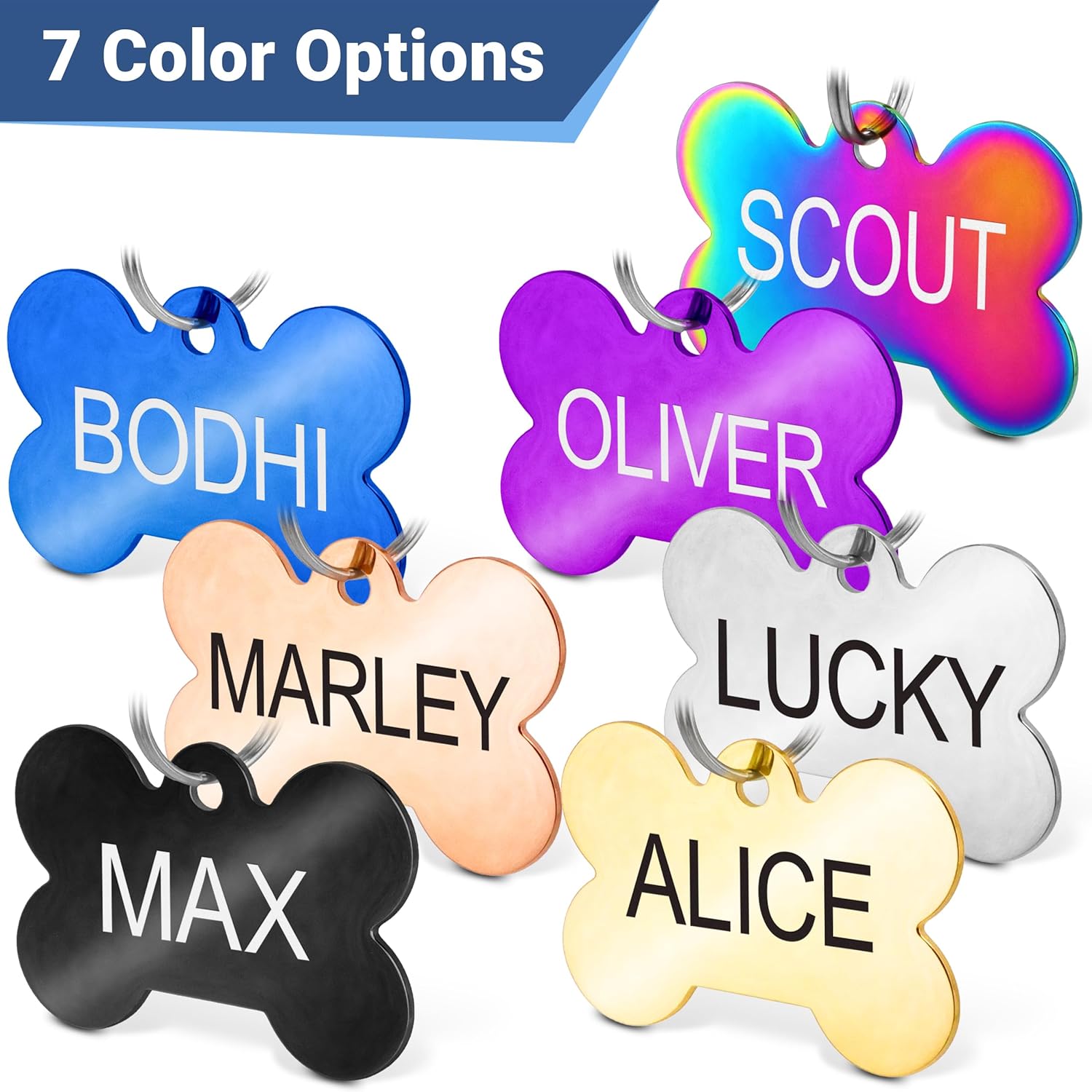 GoTags Stainless Steel Pet ID Tags, Personalized Dog Tags and Cat Tags, up to 8 Lines of Custom Text, Engraved on Both Sides, in Bone, Round, Heart, Bowtie and More (Dog Bone, Regular (Pack of 1)) - Image 6