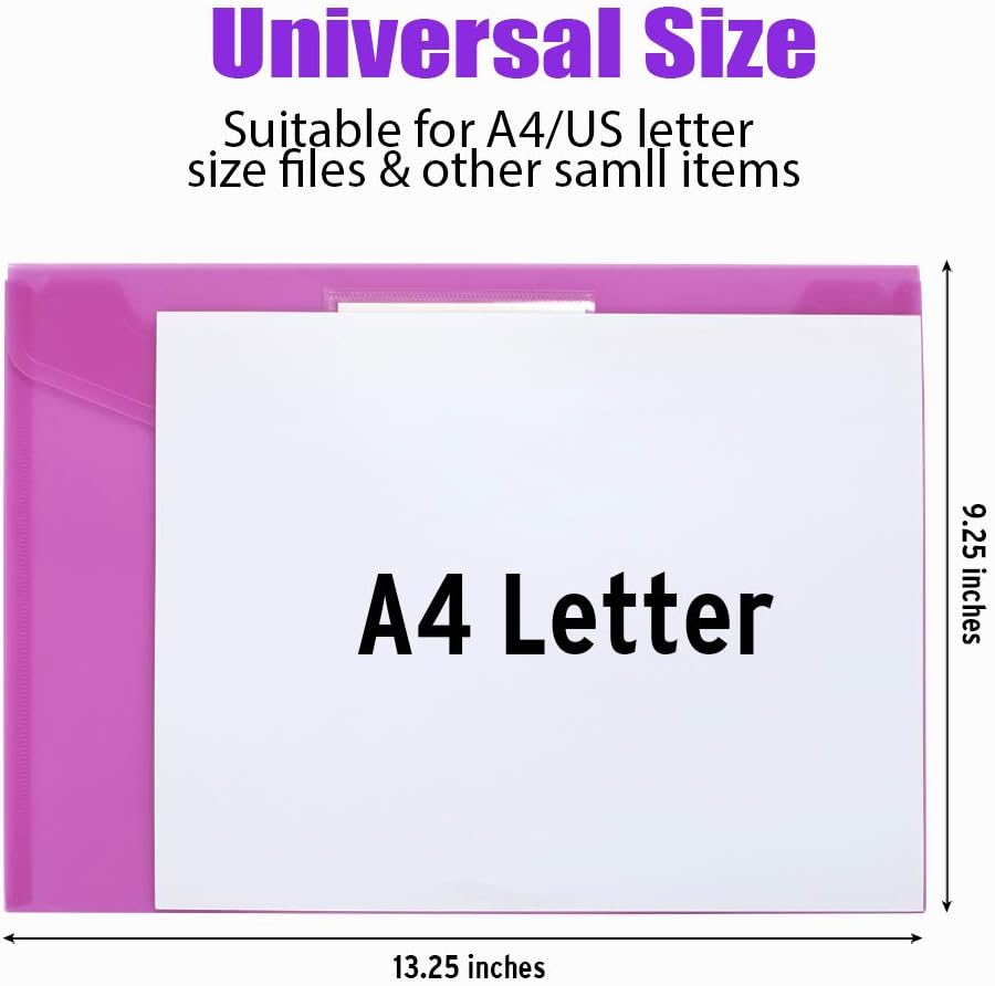 Sooez 10 Pack Plastic Envelopes Poly Envelopes, Clear Document Folders File Folders US Letter A4 Size File Envelopes with Label Pocket, Assorted Color - Image 7