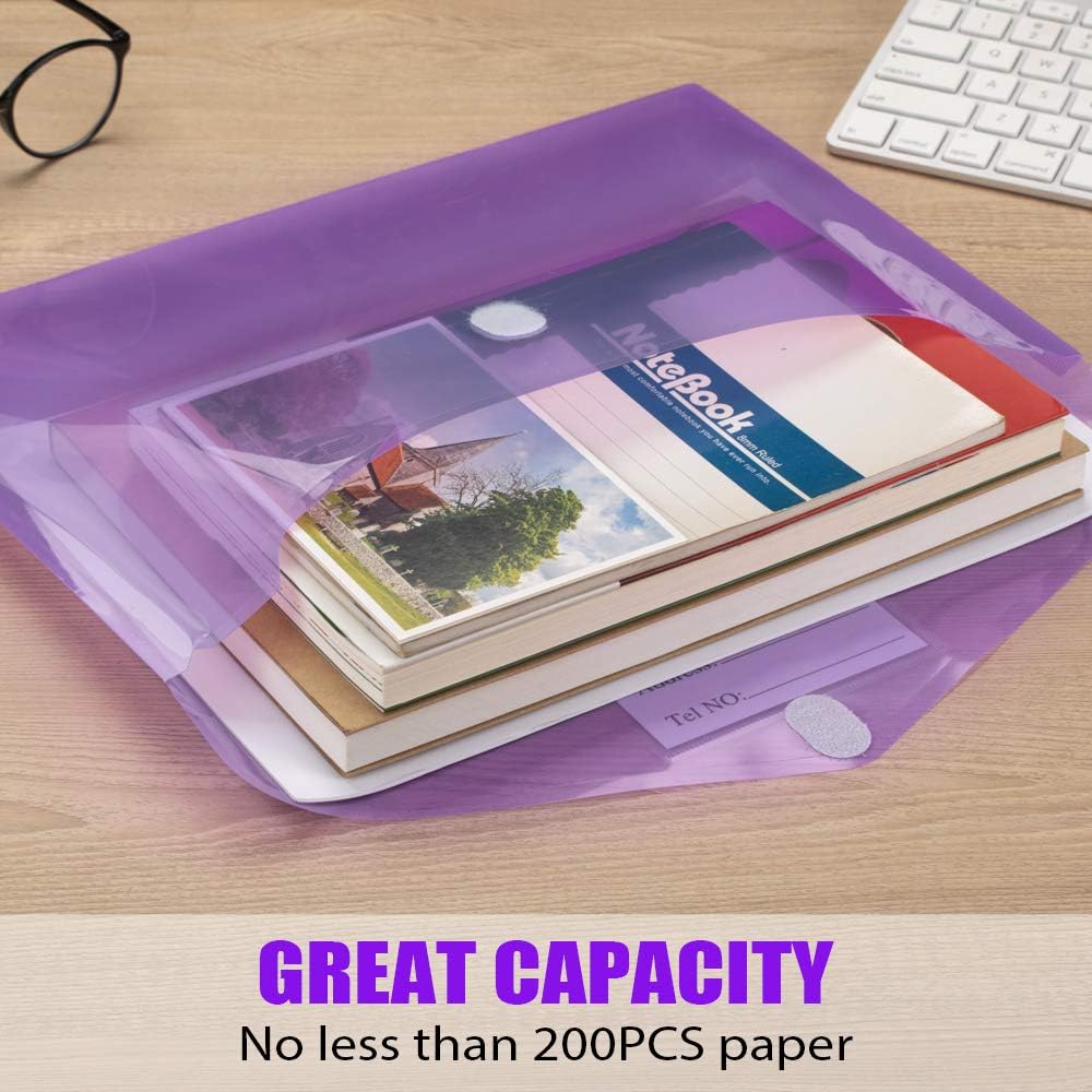 Sooez 10 Pack Plastic Envelopes Poly Envelopes, Clear Document Folders File Folders US Letter A4 Size File Envelopes with Label Pocket, Assorted Color - Image 8