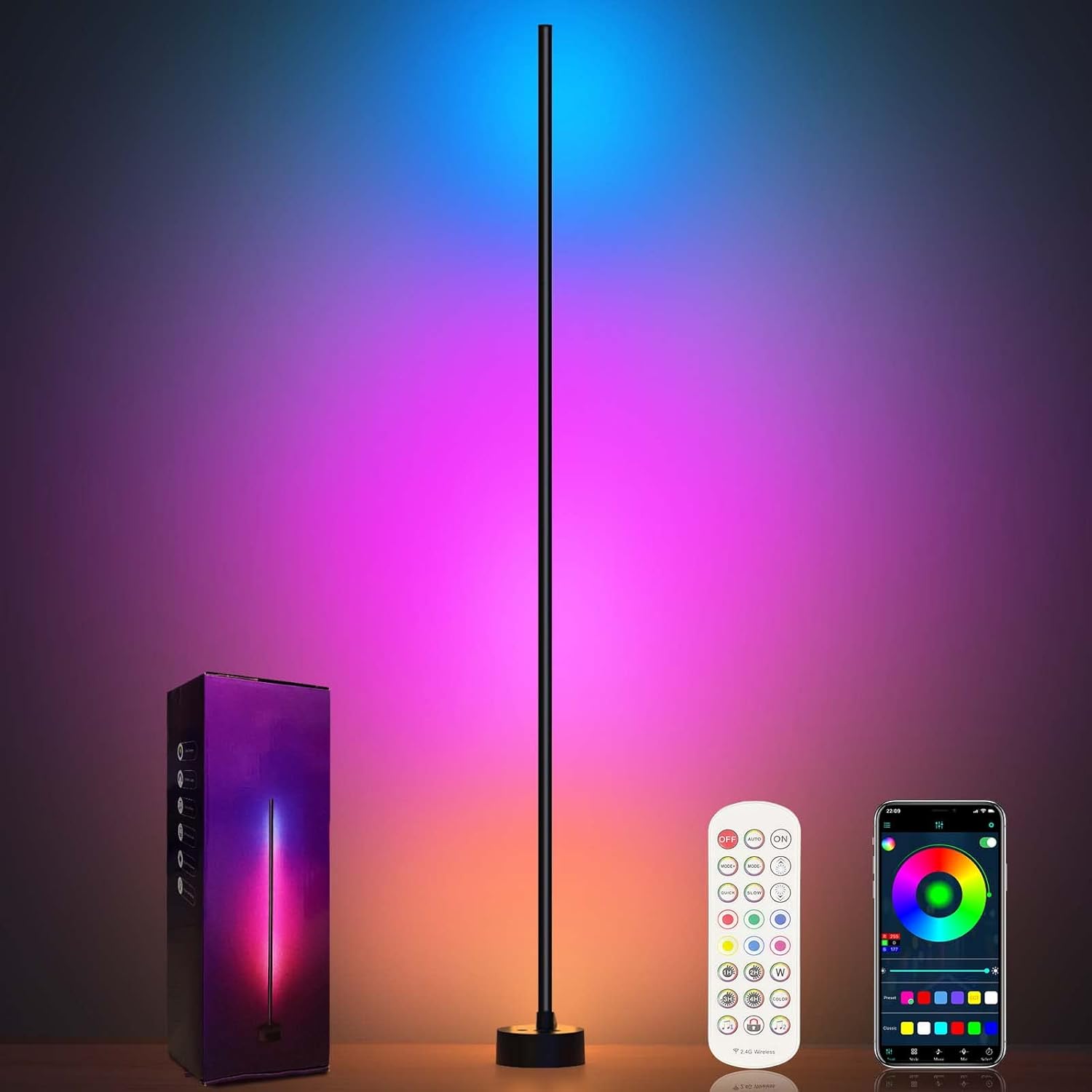 Corner Floor Lamp - Smart RGB LED Corner Lamp with App and Remote Control, 16 Million Colors & 68+ Scene, Music Sync, Timer Setting - Ideal for Living Rooms, Bedrooms, and Gaming Rooms - Image 2