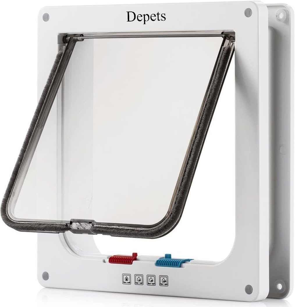 Depets Large Cat Door (Outer Size 9.9" x 9.2"), 4 Way Locking Cat Flap Door for Interior Exterior Doors, Weatherproof Pet Door for Circumference < 23" - Image 2