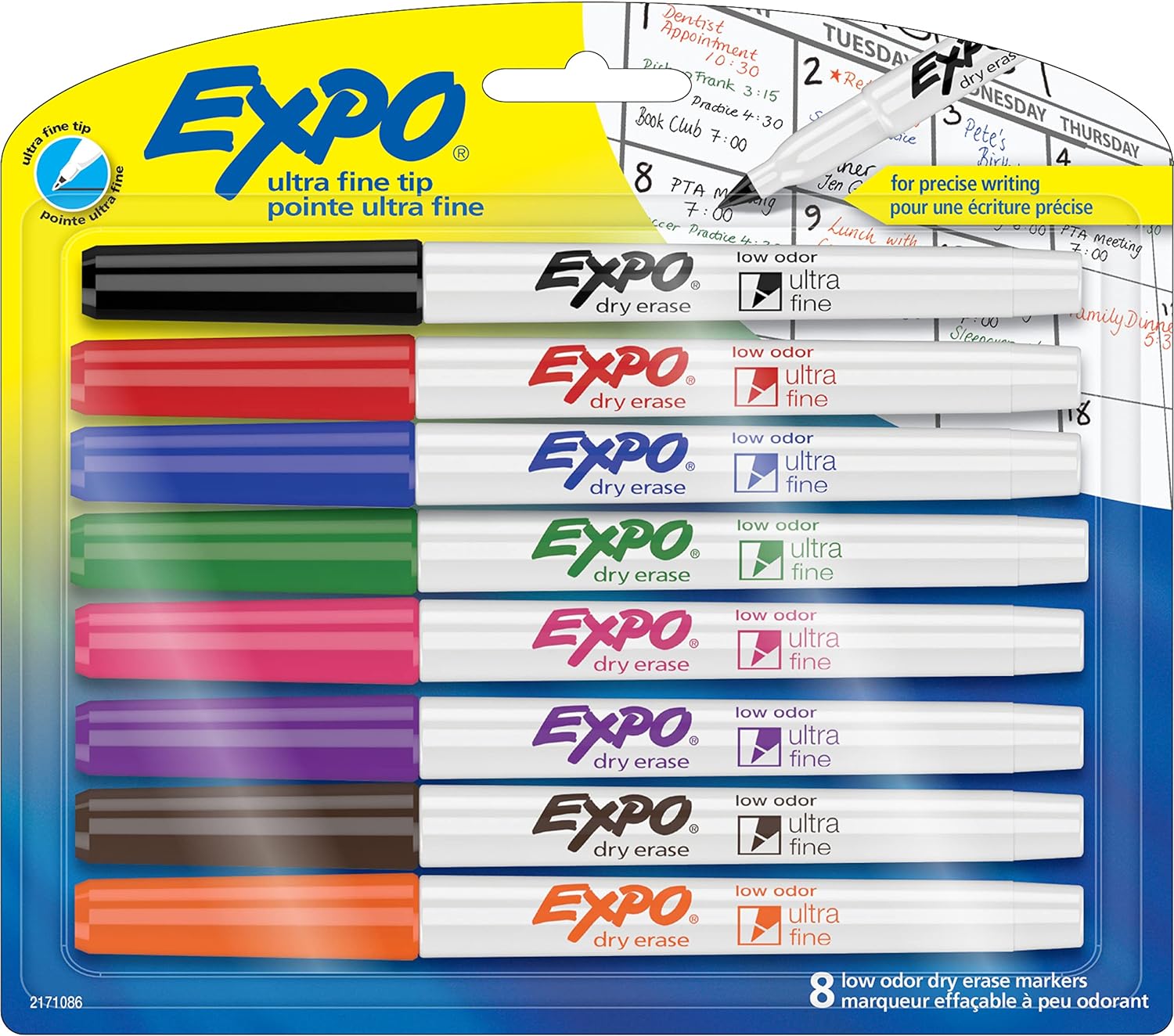 EXPO Low Odor Dry Erase Markers, Ultra-Fine Tip, Assorted Colors, 8 Count - Image 2