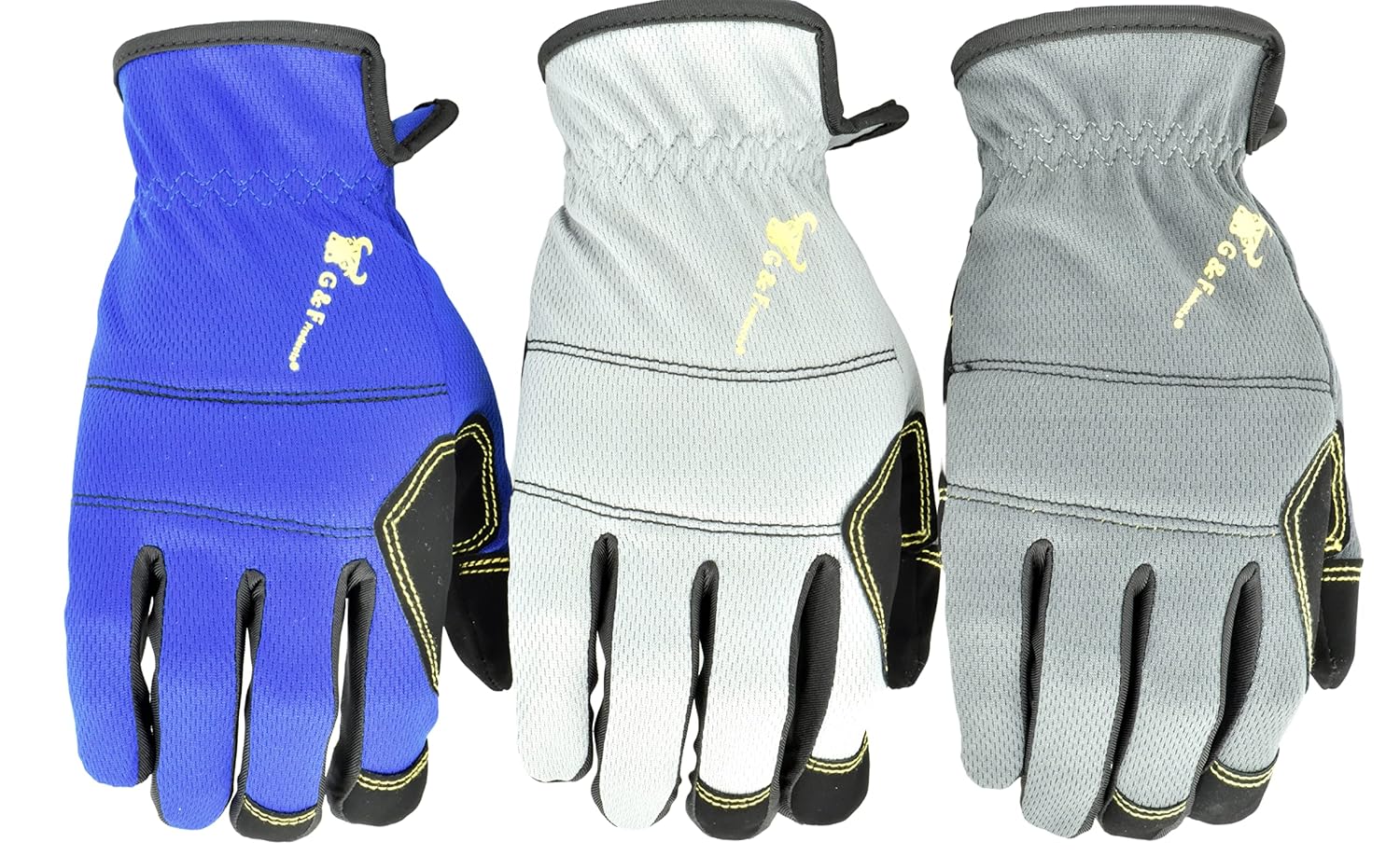 G & F Products unisex adult All Purpose Utility Work Gloves High Performance Mechanics Gloves assorted colors 3 Pair Value Pack, Black, Grey, Blue, Large Pack of US - Image 2