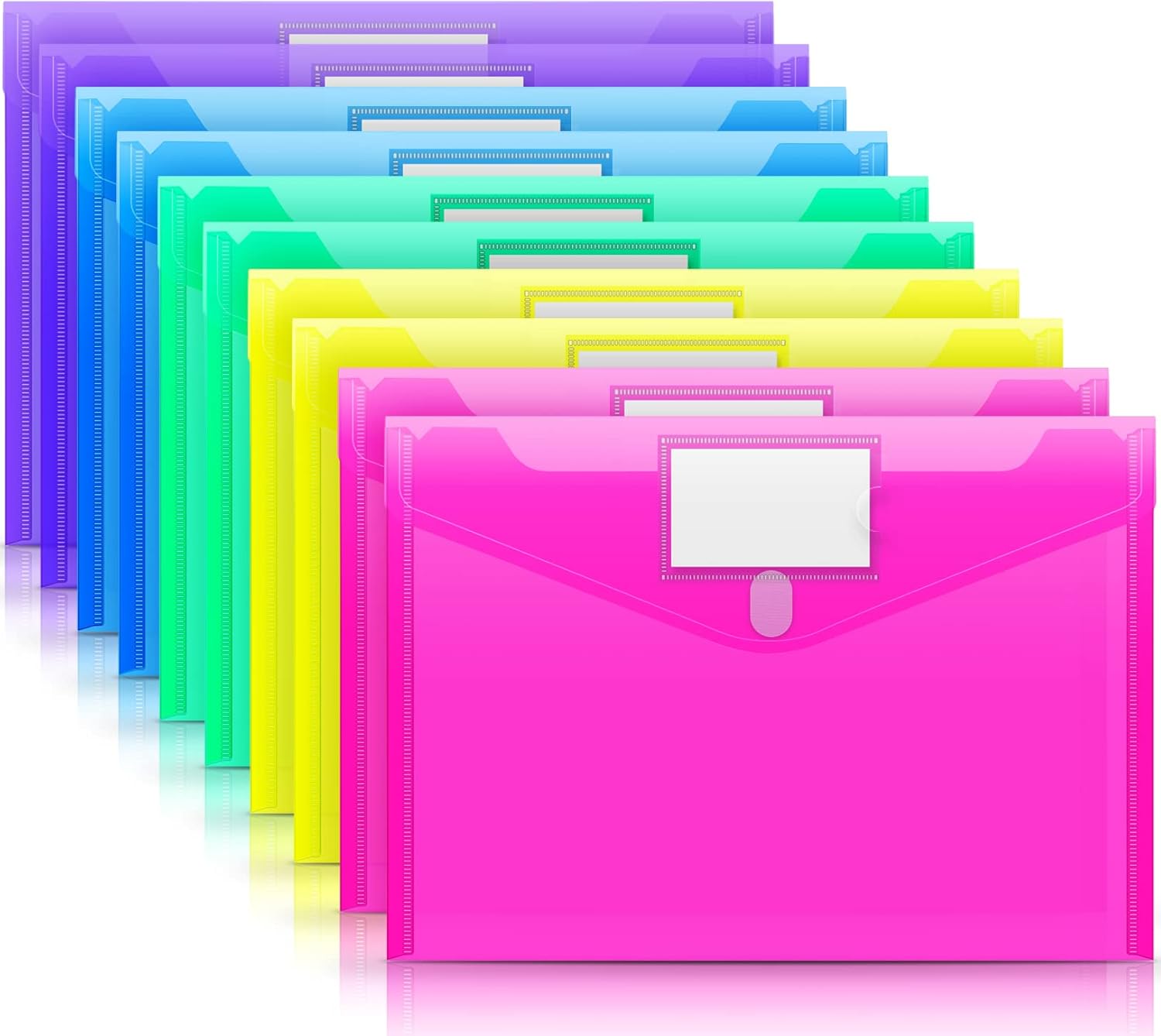 Sooez 10 Pack Plastic Envelopes Poly Envelopes, Clear Document Folders File Folders US Letter A4 Size File Envelopes with Label Pocket, Assorted Color - Image 2
