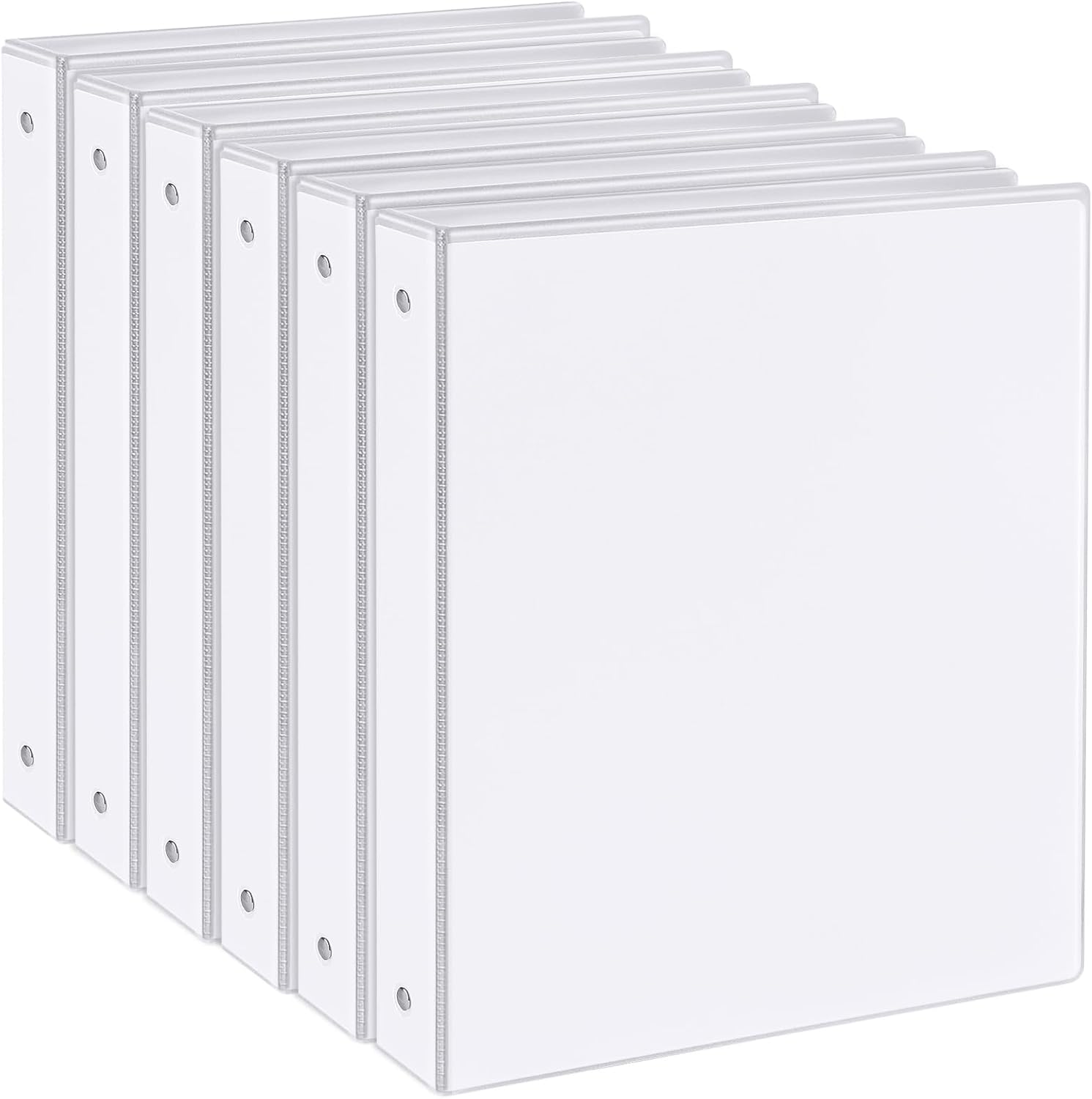 1 Inch Binders 3 Ring - Basic Binder with 2 Interior Pockets, Assorted Bright Colors, Heavy Duty, Non-Stick & PVC Free Round Ring Binders for Office, Home, and School Supplies (White, 6 Pack) - Image 2
