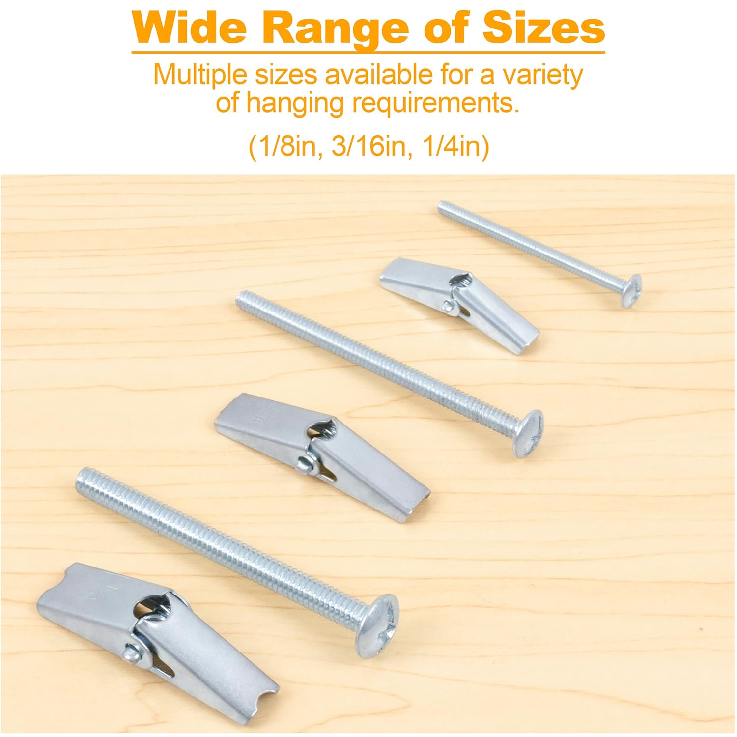 KURUI 28Pcs Heavy Duty Hollow Wall Anchors for Drywall Ceiling, Toggle Bolts and Wing Nut Kit, Metal Drywall Anchors and Screws Assortment Set, 3 Sizes Butterfly Anchors (1/8in, 3/16in, 1/4in) - Image 5