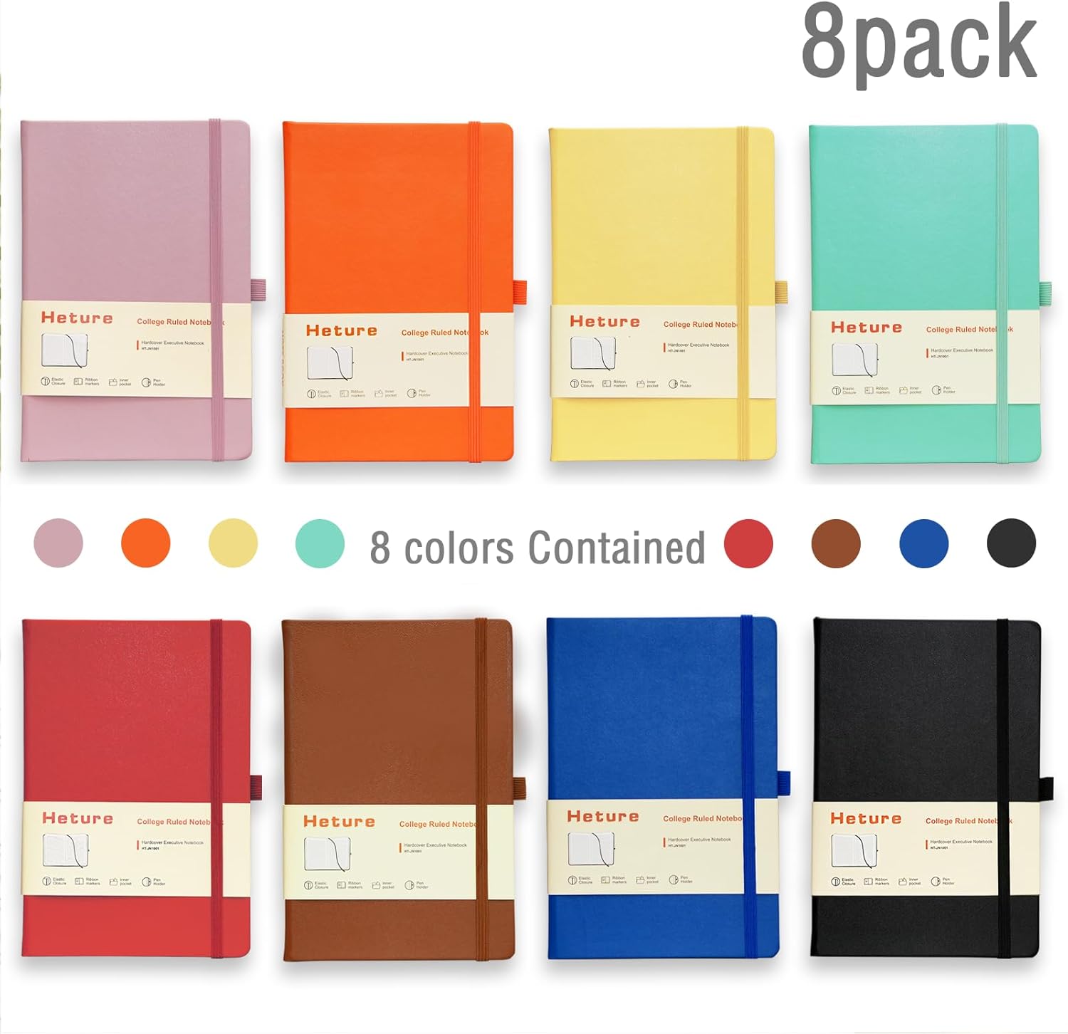 8 Pack Lined Journal Notebooks, A5 Hardcover Notebooks, 5.5 x 8.3 inch, 100GSM,160 Pages, Classic College Ruled Notebooks for Writing/Work/Travel/College (Assorted Color) - Image 3