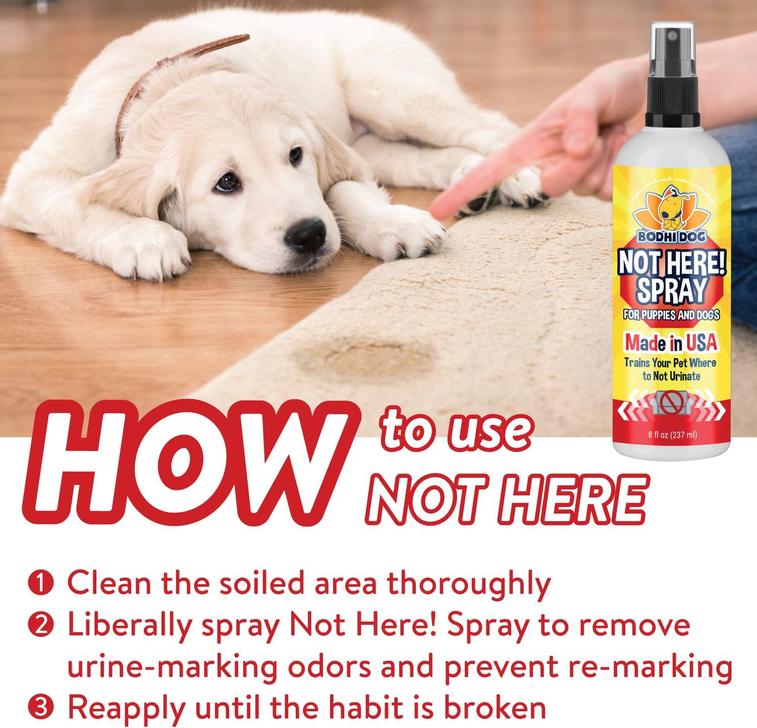 Bodhi Dog Not Here! Spray | Trains Your Pet Where Not to Urinate | Training Corrector for Puppies & Dogs | for Indoor & Outdoor Use | No More Marking | Made in The USA (8 Ounce) - Image 4