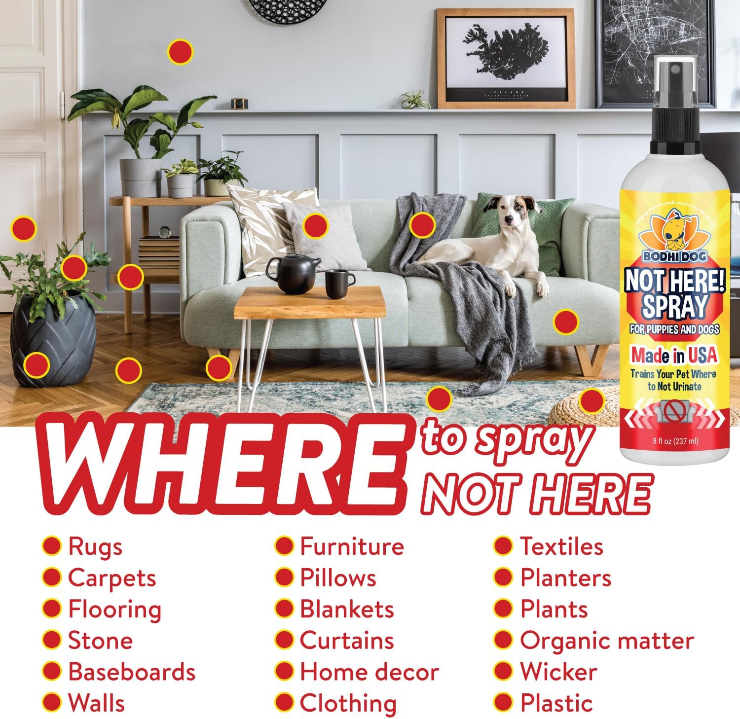 Bodhi Dog Not Here! Spray | Trains Your Pet Where Not to Urinate | Training Corrector for Puppies & Dogs | for Indoor & Outdoor Use | No More Marking | Made in The USA (8 Ounce) - Image 5