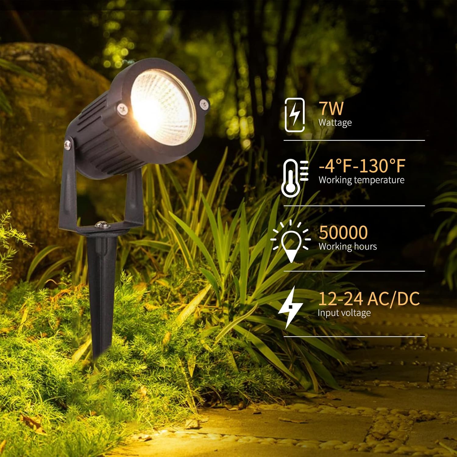 Low Voltage Landscape Lights Outdoor: 7W 700LM LED Landscape Lighting with Connectors for Tree Garden Yard Pathway | 12V 24V Warm White 2700K Spotlights | IP65 Waterproof | 6 Pack - Image 3