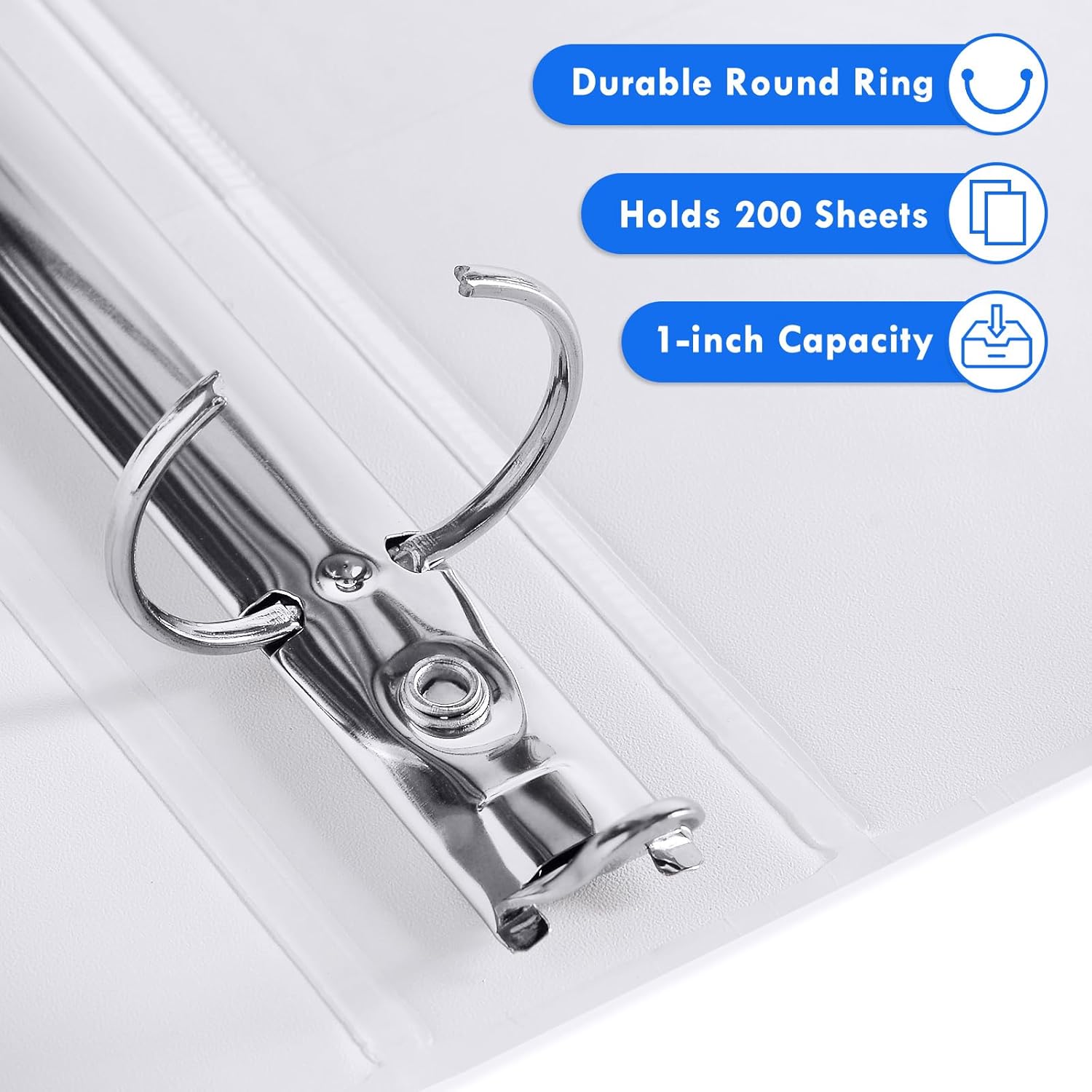 1 Inch Binders 3 Ring - Basic Binder with 2 Interior Pockets, Assorted Bright Colors, Heavy Duty, Non-Stick & PVC Free Round Ring Binders for Office, Home, and School Supplies (White, 6 Pack) - Image 4