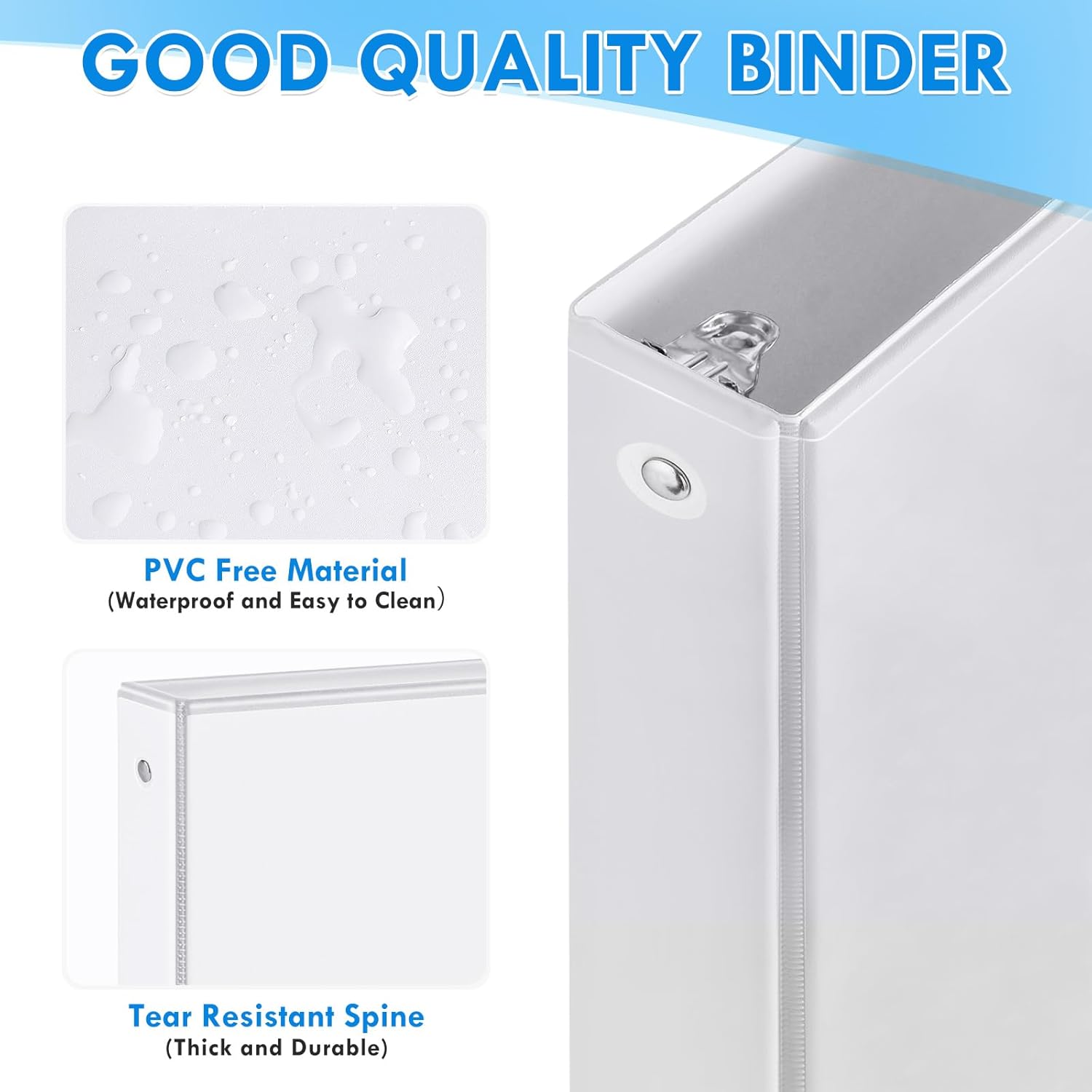 1 Inch Binders 3 Ring - Basic Binder with 2 Interior Pockets, Assorted Bright Colors, Heavy Duty, Non-Stick & PVC Free Round Ring Binders for Office, Home, and School Supplies (White, 6 Pack) - Image 6