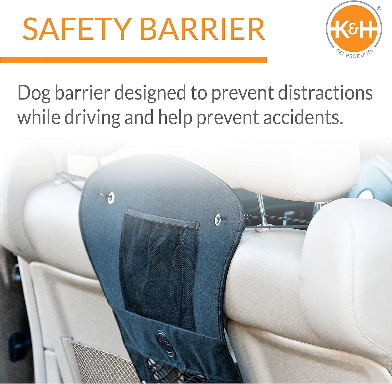K&H Pet Products Dog Car Net, Pet Travel Safety Barrier, Auto Safety Organizer with Pocket & Mesh Vent Cover for Cars and SUV's, Car Divider for Safer Driving, Universal Bungee Cord Fit - 23 X 24in - Image 4