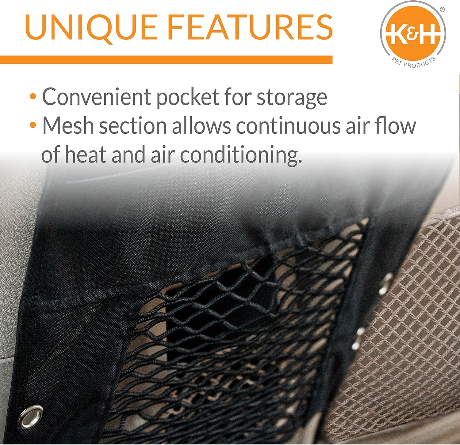 K&H Pet Products Dog Car Net, Pet Travel Safety Barrier, Auto Safety Organizer with Pocket & Mesh Vent Cover for Cars and SUV's, Car Divider for Safer Driving, Universal Bungee Cord Fit - 23 X 24in - Image 5