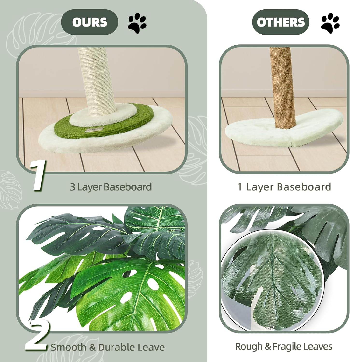 MEOWOOU Cat Scratching Post for Indoor Cats and Kitten, 35” Tall Monstera cat Scratching Post with sisal Hanging Interactive Ball, Suitable for Large Adult cat, Kitten, and All Type of Cats - Image 7