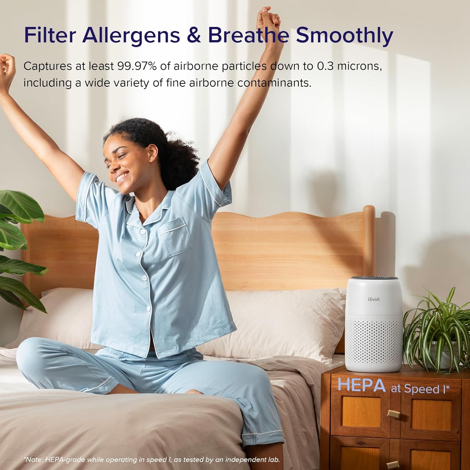 LEVOIT Air Purifiers for Bedroom Home, 3-in-1 Filter Cleaner with Fragrance Sponge for Better Sleep, Filters Smoke, Allergies, Pet Dander, Odor, Dust, Office, Desktop, Portable, Core Mini-P, White - Image 3