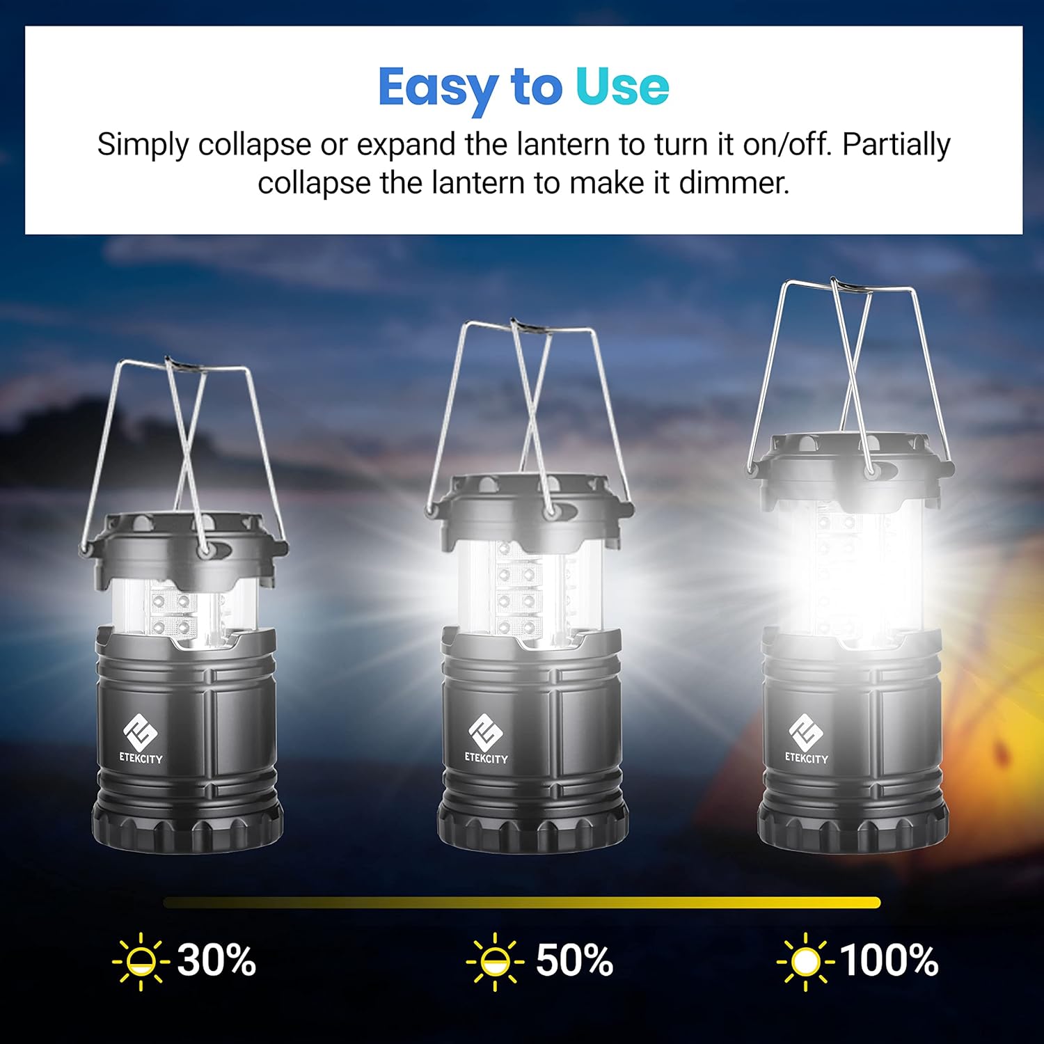 Etekcity Lantern Camping Essentials Lights, Led Flashlight for Power Outages, Tent Lights for Emergency, Survival Gear and Supplies for Hurricane, Battery Operated Lamp, 2 Pack, Black - Image 5