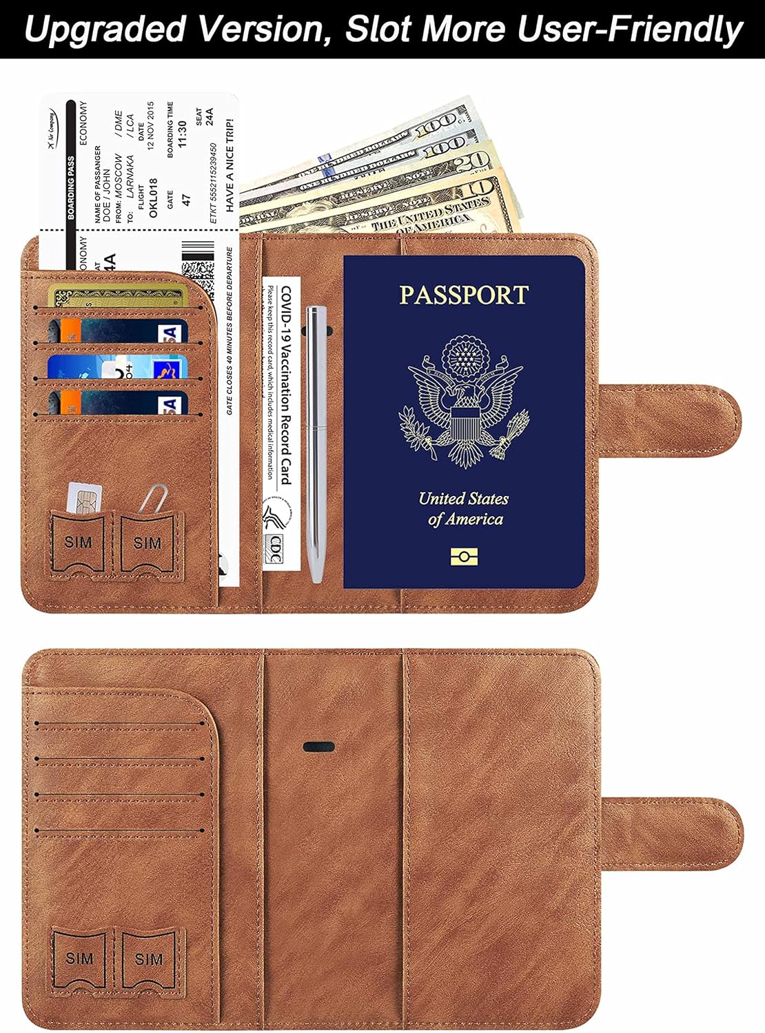 Airtag Passport Holder Cover Wallet Travel Essentials Leather Rfid Blocking Case Vacation Luggage Must Haves Travel Accessories for Men Women (117#Brown) - Image 3