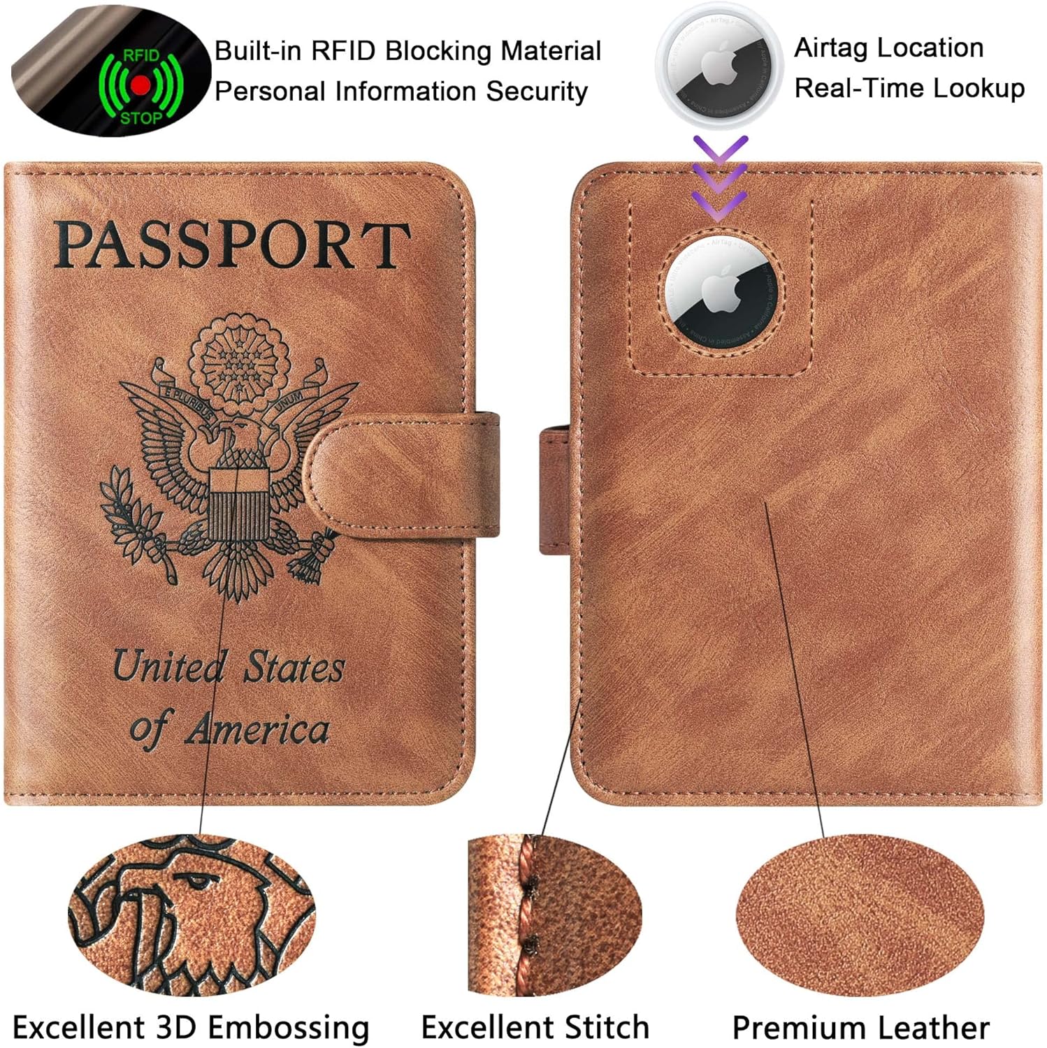 Airtag Passport Holder Cover Wallet Travel Essentials Leather Rfid Blocking Case Vacation Luggage Must Haves Travel Accessories for Men Women (117#Brown) - Image 4