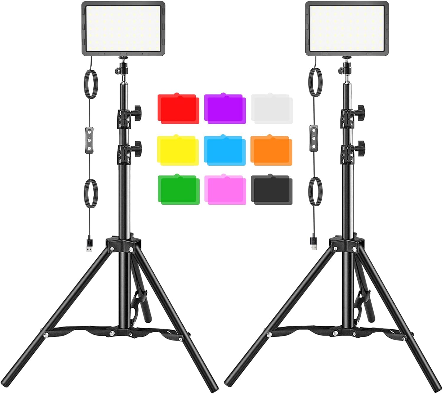 LED Video Light Kit 2Pcs, Hagibis Studio Lights 18 Color Filters for Photography Lighting with Adjustable Tripod Stand Streaming Lights for Photo Camera Recording Computer Zoom Stream TikTok YouTube - Image 2