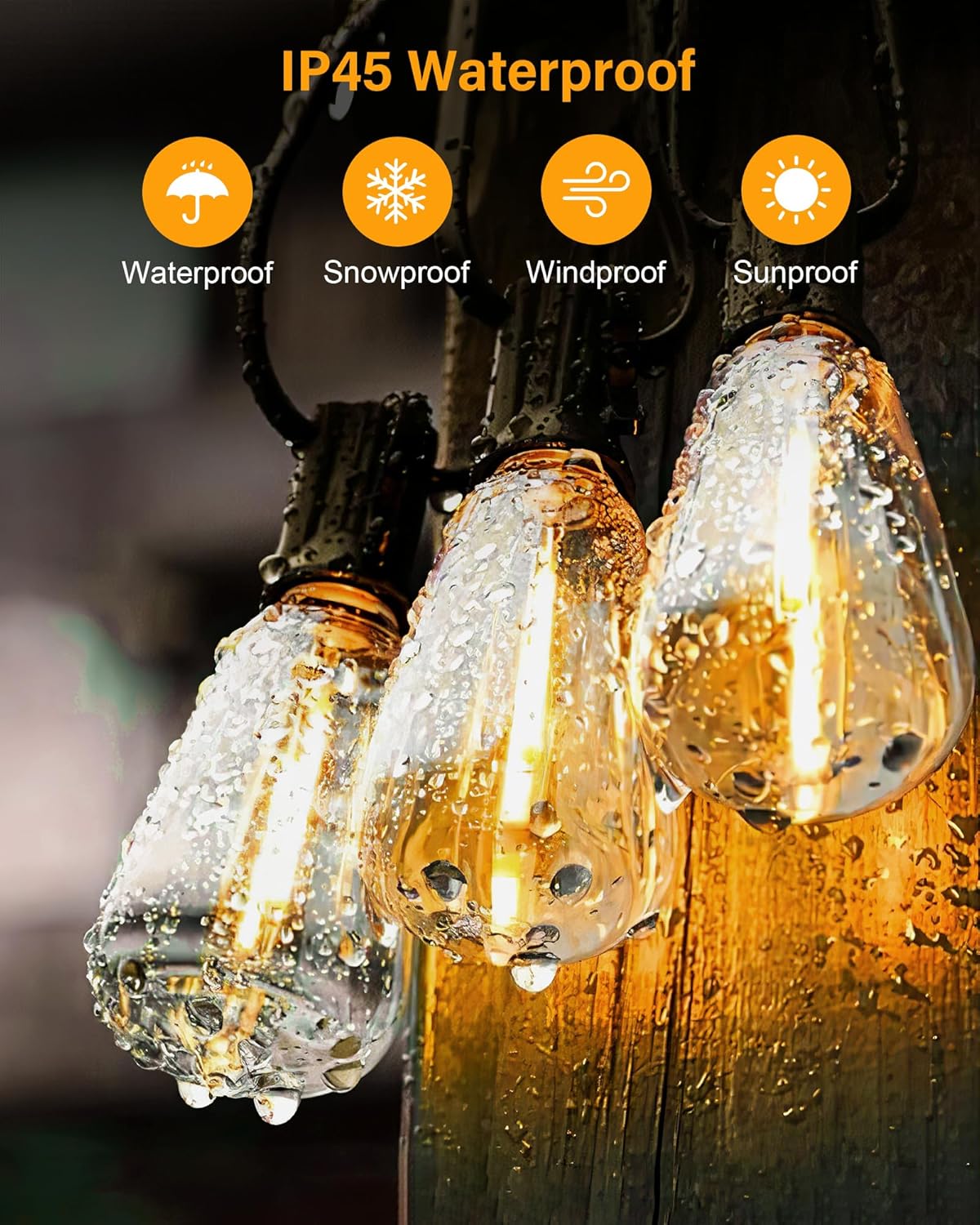 Doukegde 100FT LED Outdoor String Lights, 2700K LED Patio Lights Outdoor Waterproof with 50+2 Shatterproof Vintage Bulbs, Plug in Hanging Light for Porch, Backyard, Garden, Gazebo [Non-Solar] - Image 4