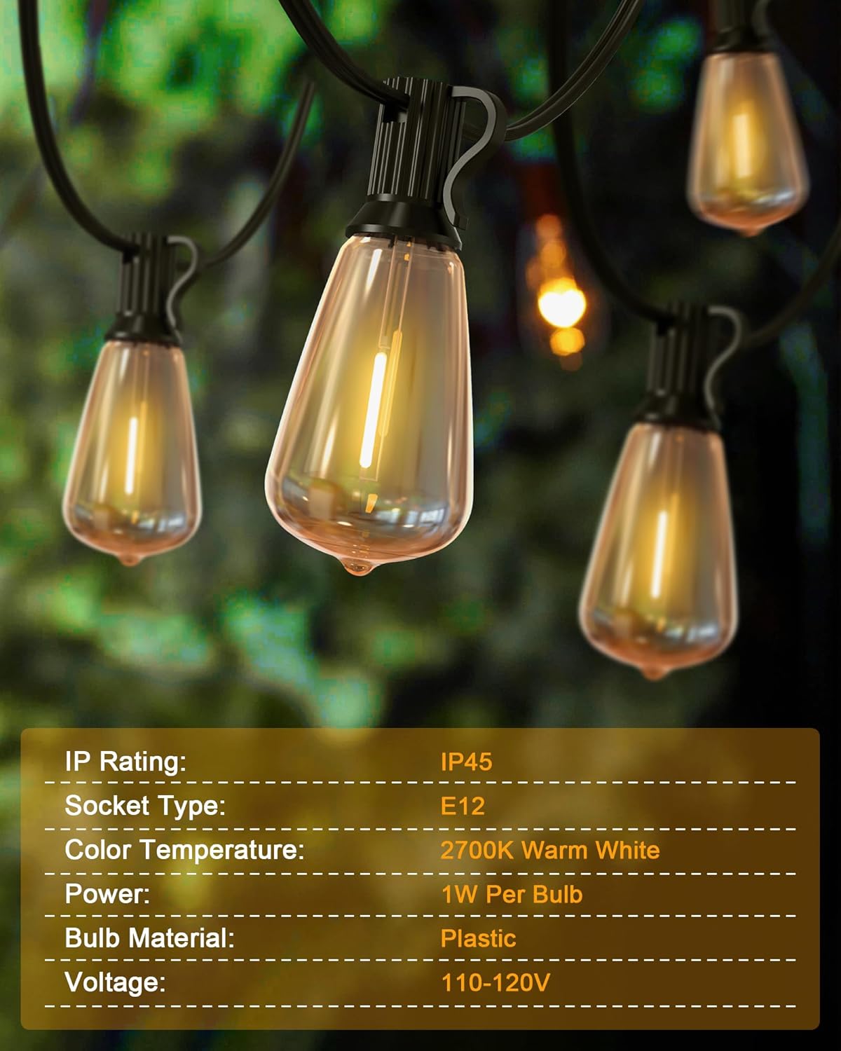 Doukegde 100FT LED Outdoor String Lights, 2700K LED Patio Lights Outdoor Waterproof with 50+2 Shatterproof Vintage Bulbs, Plug in Hanging Light for Porch, Backyard, Garden, Gazebo [Non-Solar] - Image 5