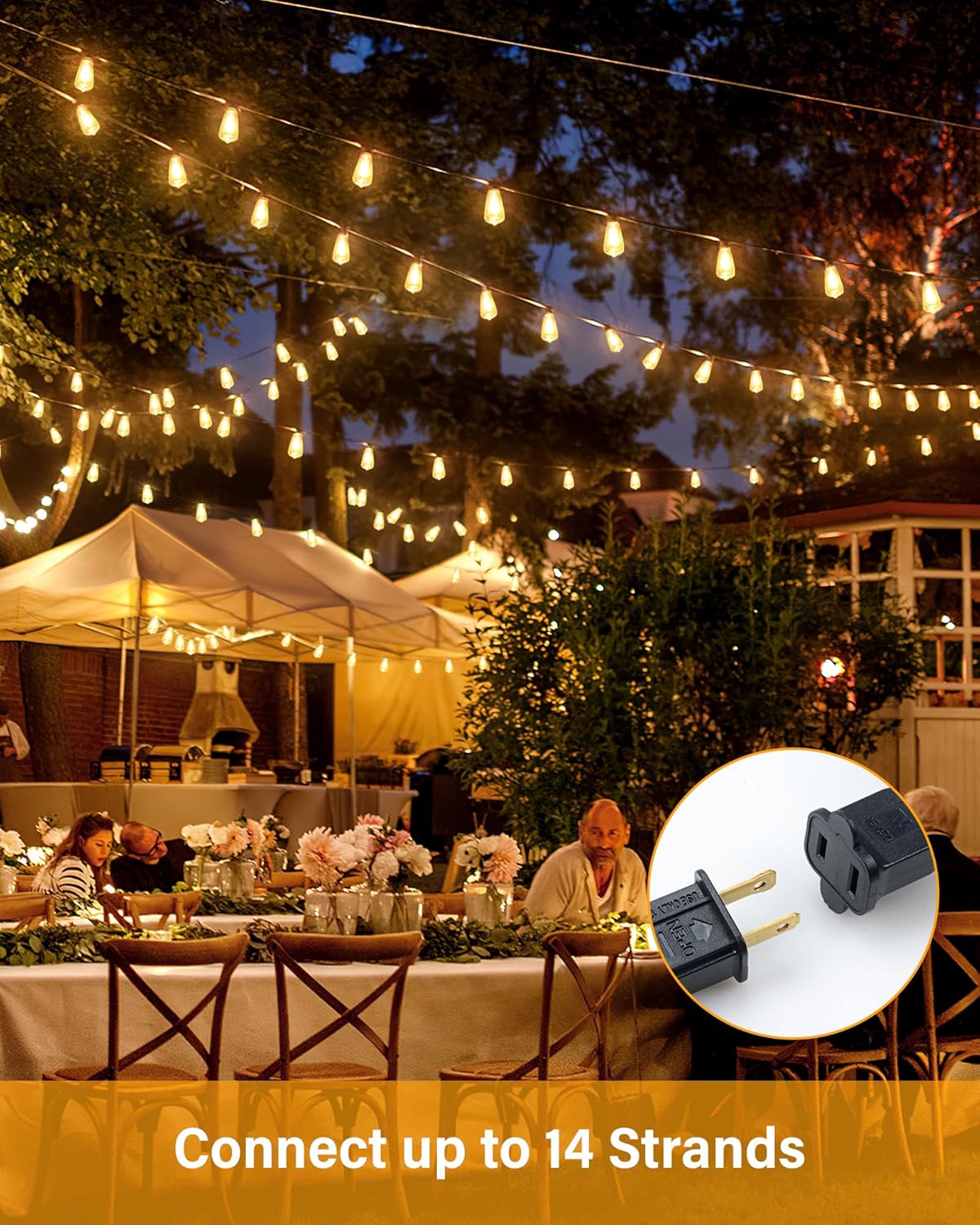 Doukegde 100FT LED Outdoor String Lights, 2700K LED Patio Lights Outdoor Waterproof with 50+2 Shatterproof Vintage Bulbs, Plug in Hanging Light for Porch, Backyard, Garden, Gazebo [Non-Solar] - Image 6