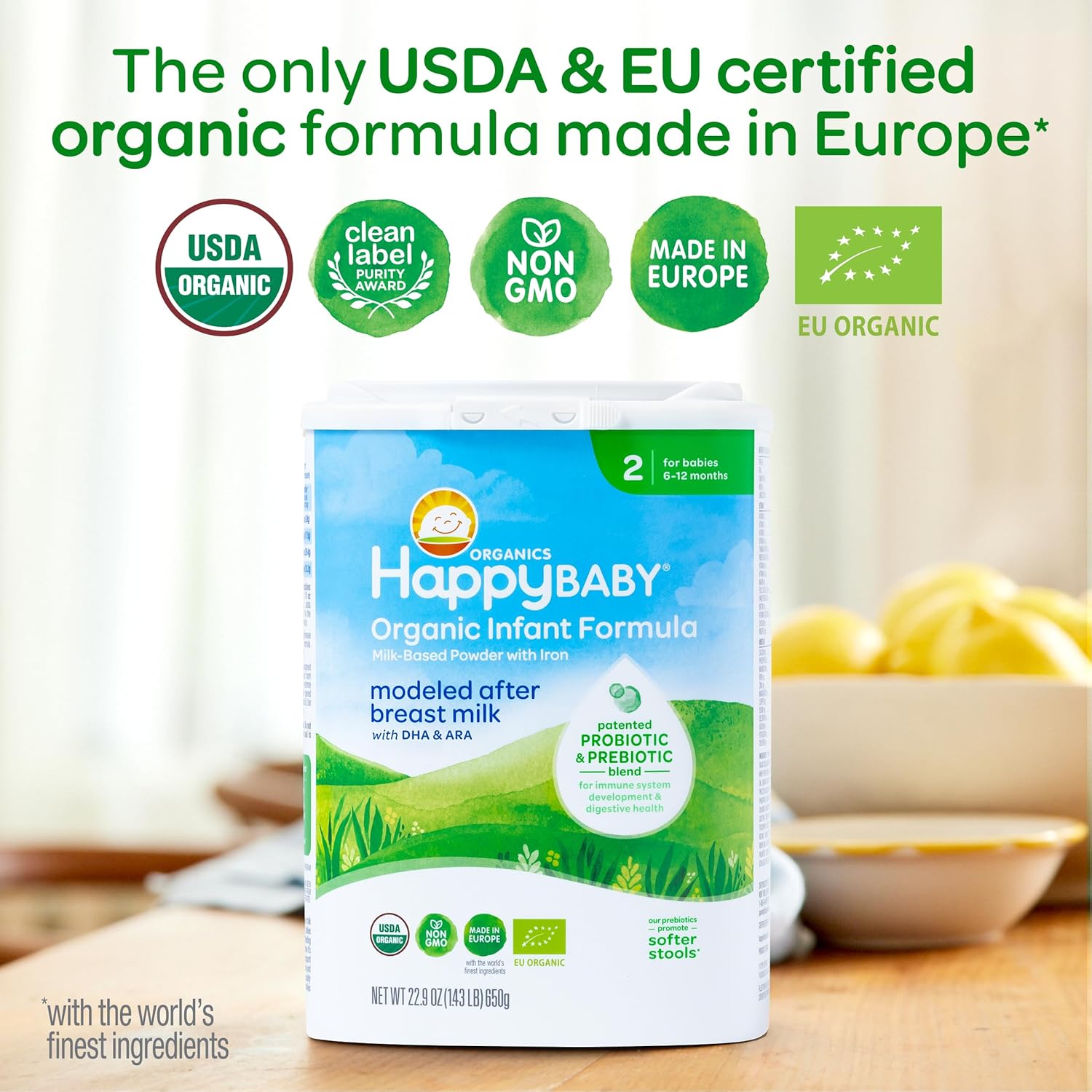 Happy Baby Organics Stage 2 Infant Formula, 6-12 Months, Milk Based Organic Baby Formula Powder with Iron, Probiotics & Prebiotics for Immune & Digestive Support, 22.9 Ounce (Pack of 1) - Image 3