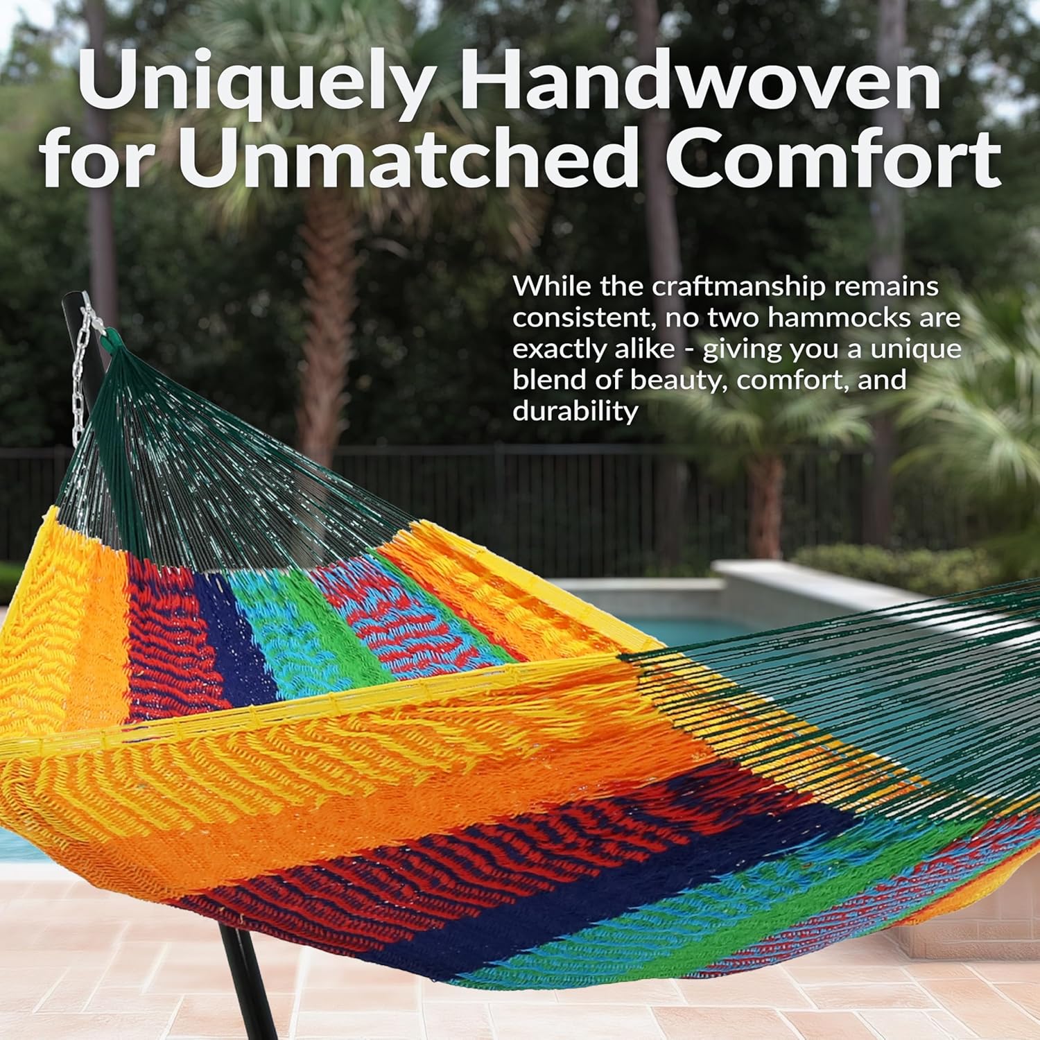 Sunnydaze Handwoven XXL Thick Cord Mayan Double Hammock for Outside - 625-Pound Capacity Heavy-Duty Outdoor Hammock - Multicolor - Image 3