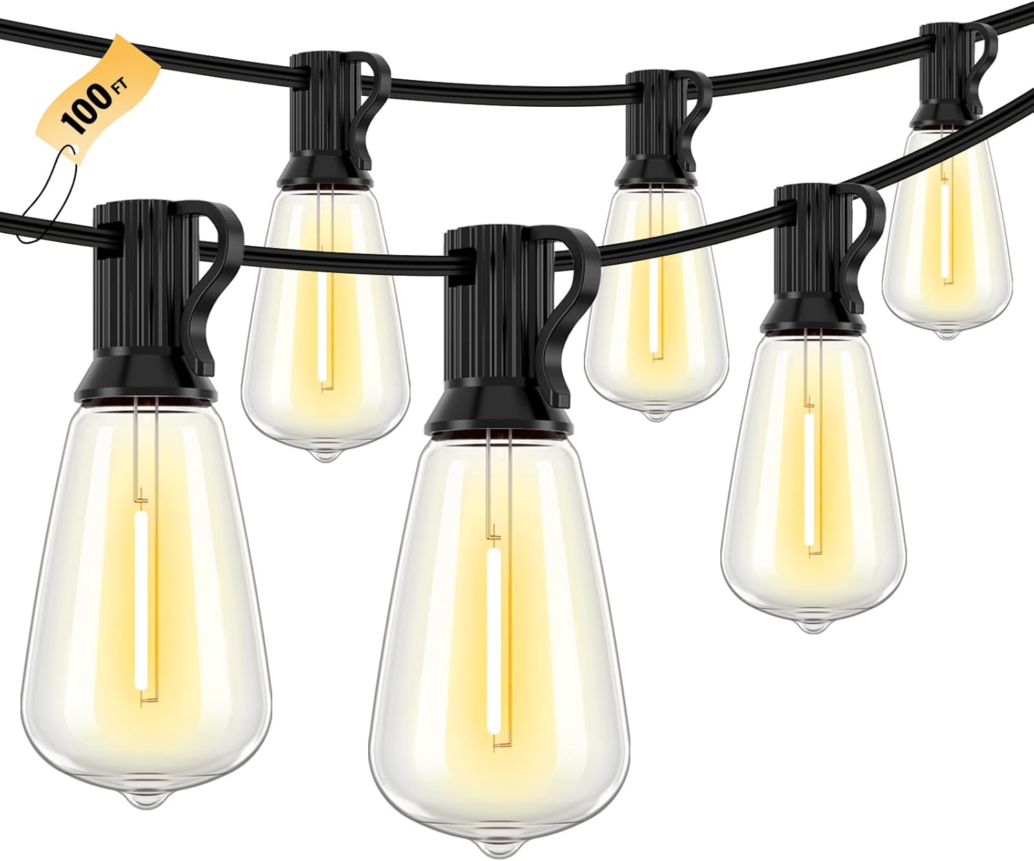 Doukegde 100FT LED Outdoor String Lights, 2700K LED Patio Lights Outdoor Waterproof with 50+2 Shatterproof Vintage Bulbs, Plug in Hanging Light for Porch, Backyard, Garden, Gazebo [Non-Solar] - Image 2
