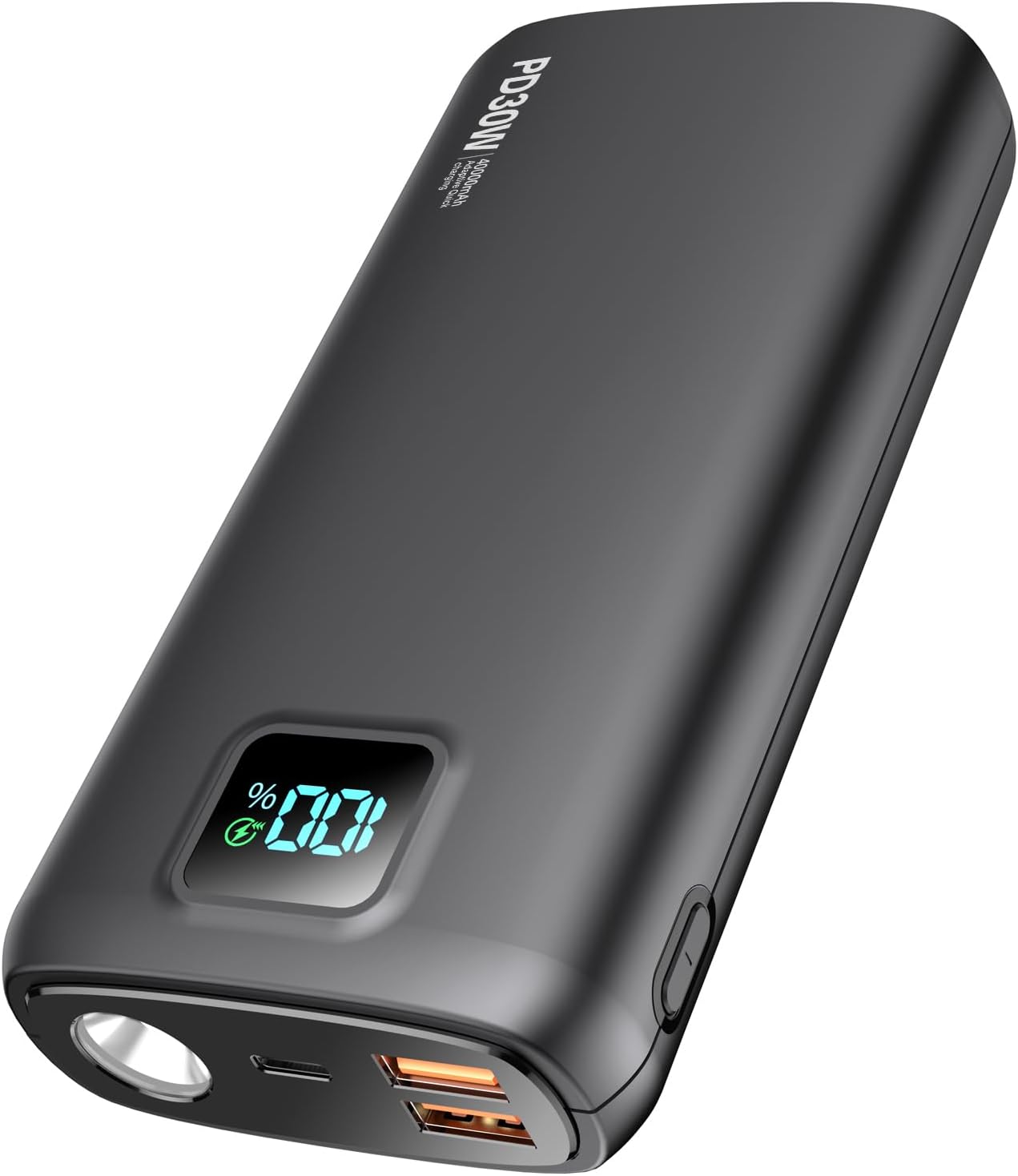 Portable-Charger-Power-Bank - 40000mAh Power Bank PD 30W and QC 4.0 Quick Charging Built-in Bright flashlight LED Display 2 USB 1Type-C Output for Most Electronic Devices on The Market(Carbon Black) - Image 2