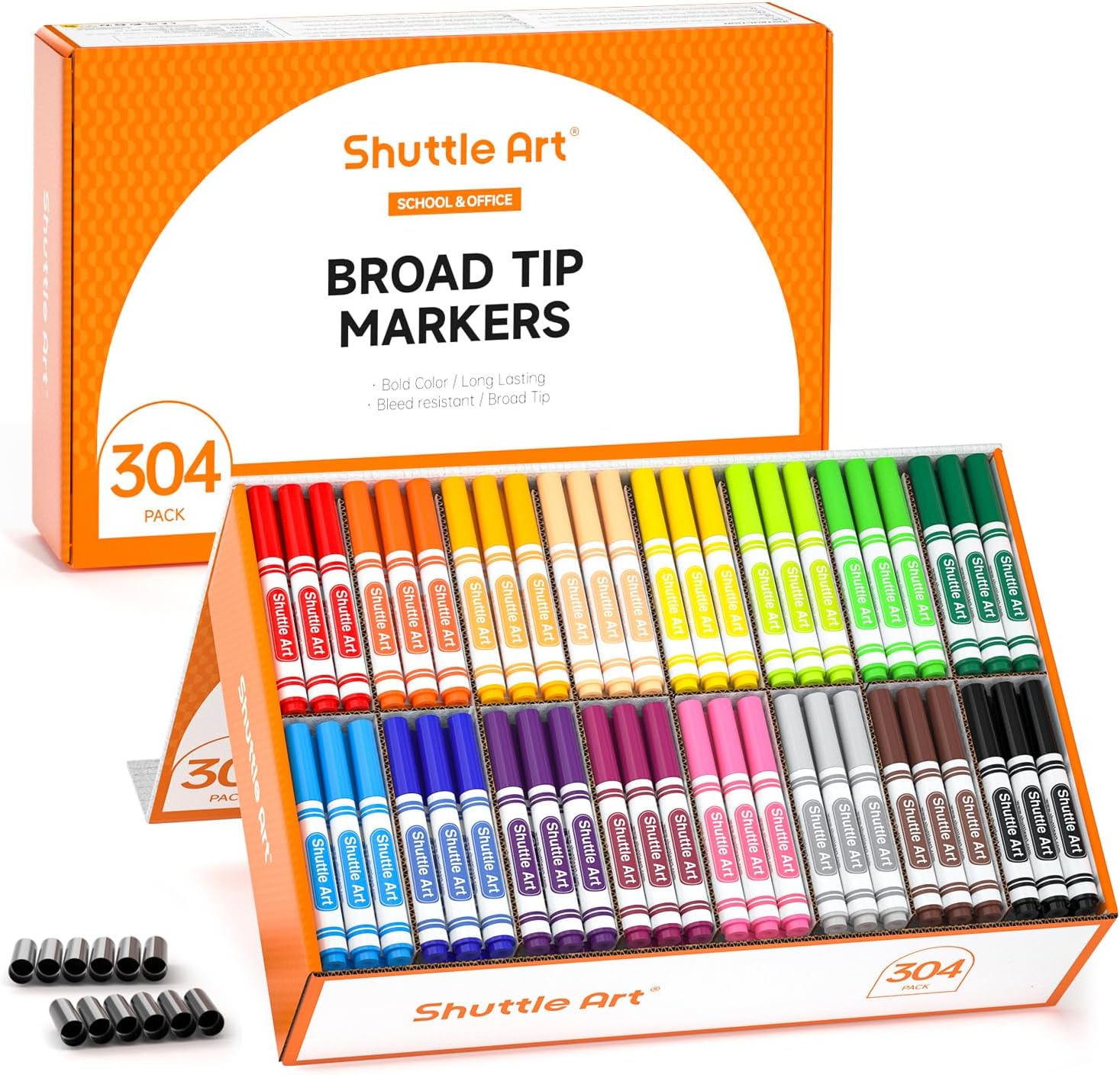 Shuttle Art 304 Pack Washable Markers, 16 Assorted Colors Broad Line Conical Tip Large Markers Bulk with a Box, Bonus Caps, Home Classroom School Supplies for Toddlers Kids Adults Students Teachers - Image 2