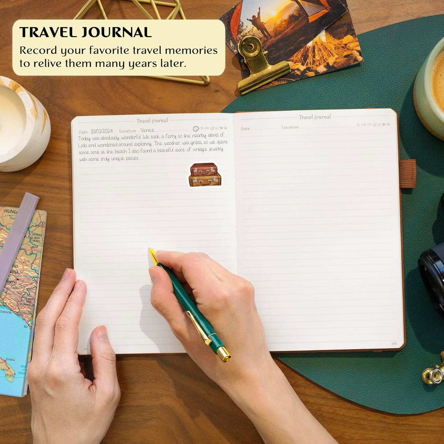 Legend Vintage Travel Journal – Traveling Diary & Photo Album for Men, Women & Family with Bucket List – Vacation Essentials (Brown) - Image 4