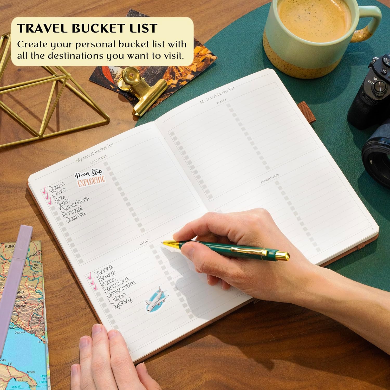 Legend Vintage Travel Journal – Traveling Diary & Photo Album for Men, Women & Family with Bucket List – Vacation Essentials (Brown) - Image 6