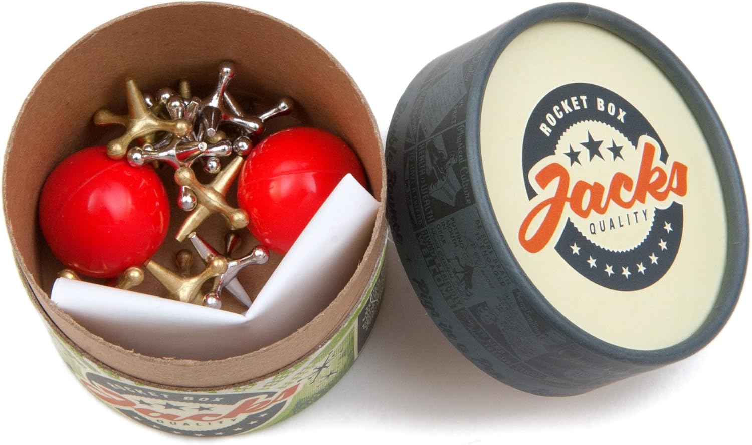 Jacks Game: Retro Toys, Vintage, Classic Games of Jacks, Gold and Silver Toned Jax, Two Red Bouncy Balls, Fun Toys for Kids and Adults of All Ages. Family Board Games Night. Travel Size. - Image 4