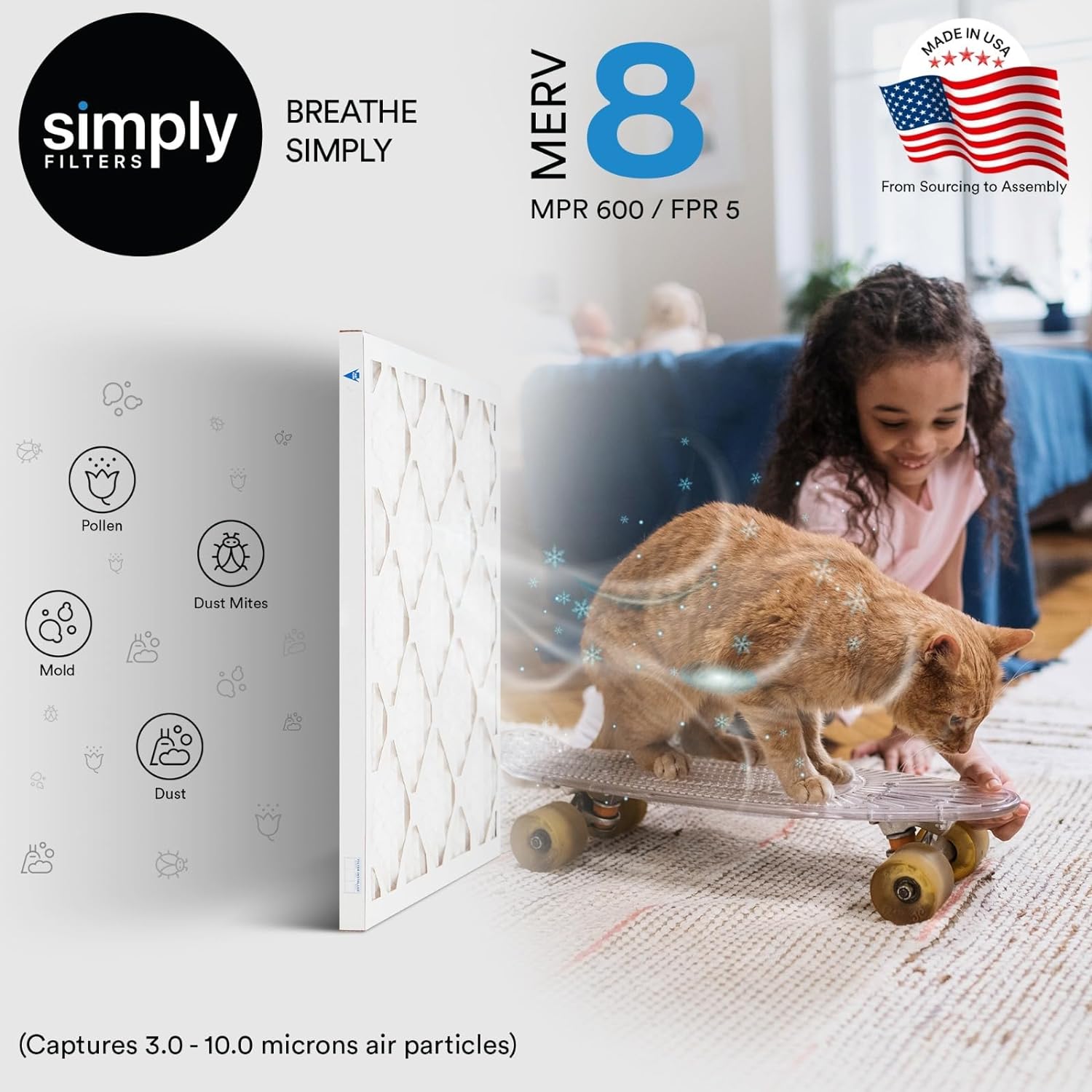 Simply 16x20x1 Air Filter, MERV 8, MPR 600, 6 Pack, For Home AC Furnace & HVAC (Actual Size: 15.75"x19.75"x0.75") DUST, Pet, & Allergy Control - Image 3