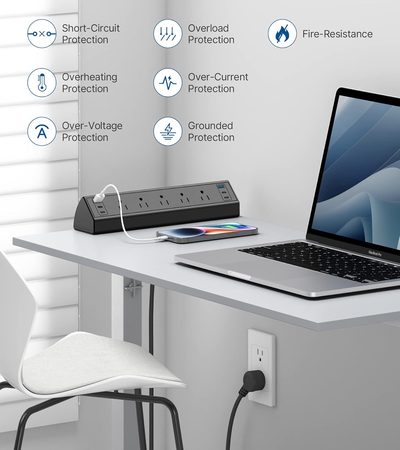 Desk Clamp Power Strip USB C,40W Total Fast Charging Station,4 PD 20W USB C Ports,Desk Edge Mount Power Strip 6 USB Ports 5 AC Outlets Surge Protector,Fit 1.96" Tabletop Edge,ETL Listed - Image 4