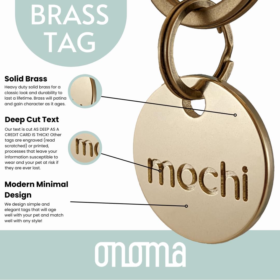 SOLID BRASS PET TAG - Modern, Minimal Pet IDs. Durable, Lifetime tags with deep cut text. Includes space for two phone numbers. (Circle) - Image 3