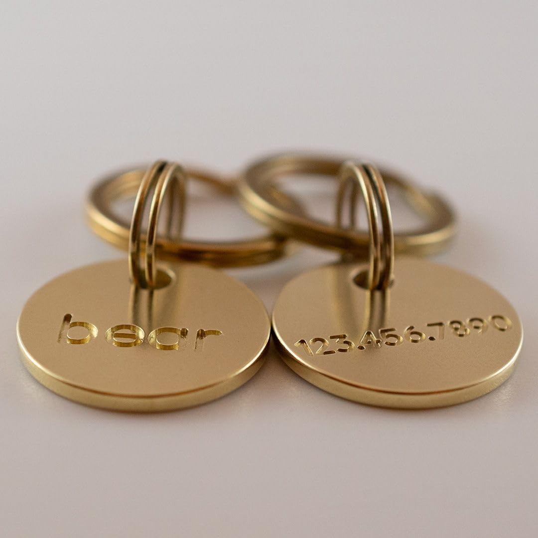 SOLID BRASS PET TAG - Modern, Minimal Pet IDs. Durable, Lifetime tags with deep cut text. Includes space for two phone numbers. (Circle) - Image 4